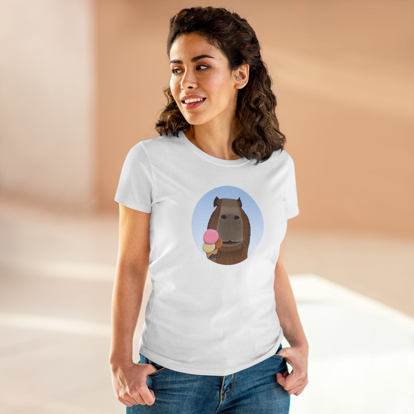 Capybara with Ice Cream Funny Design for Capybara Lovers Women's T-Shirt