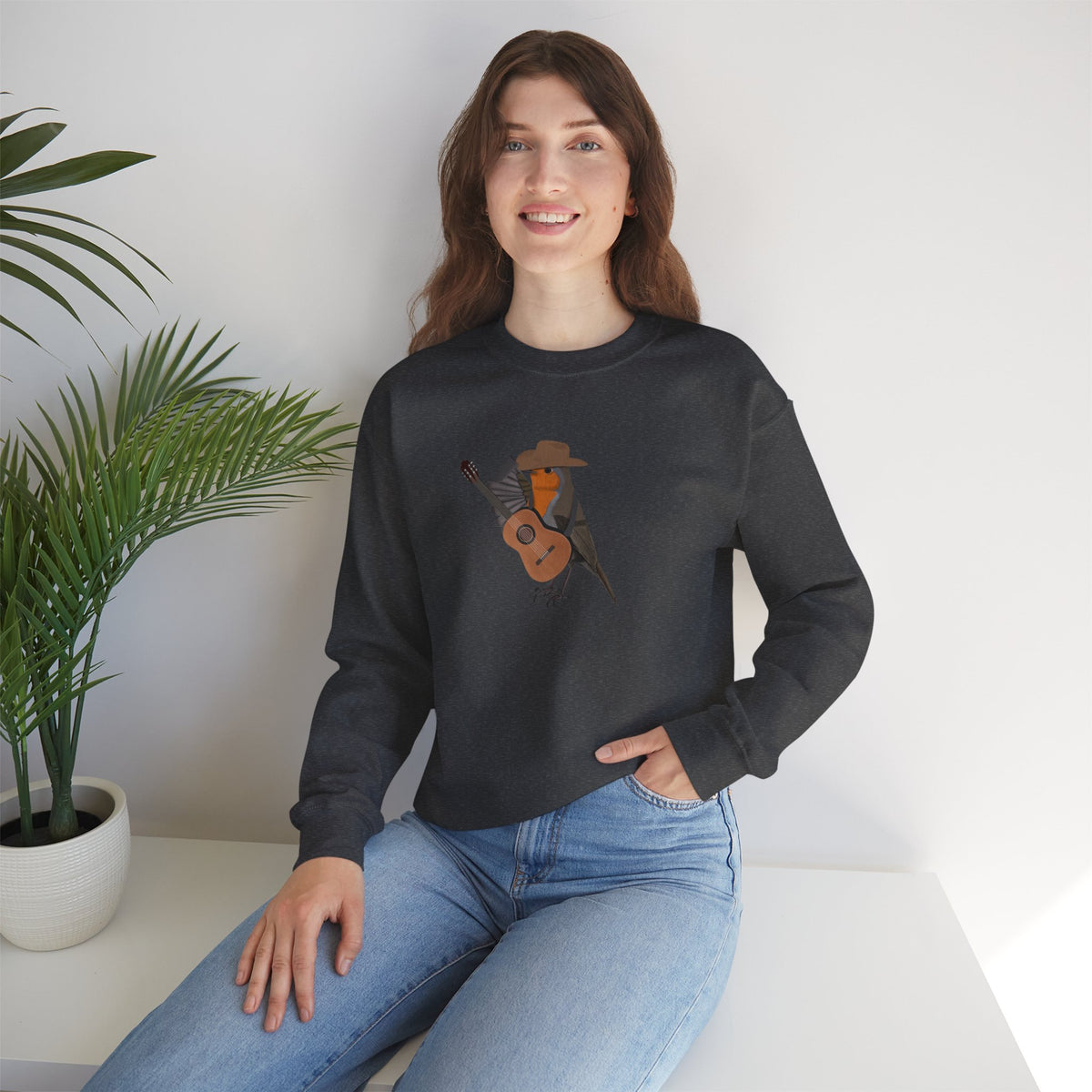 Robin Bird as Cowboy with Guitar Crewneck Sweatshirt