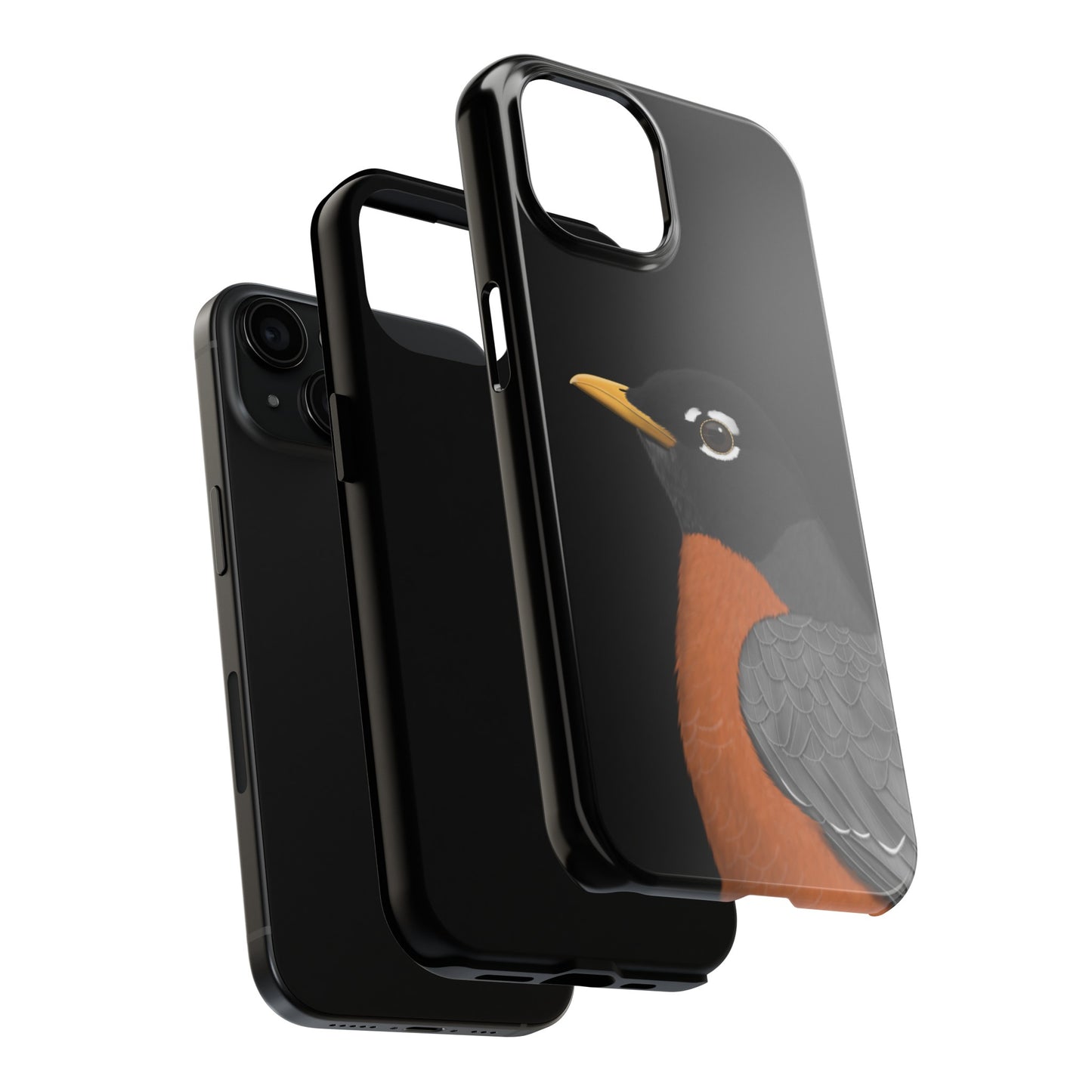 Robin Bird Art Tough Phone Case Black