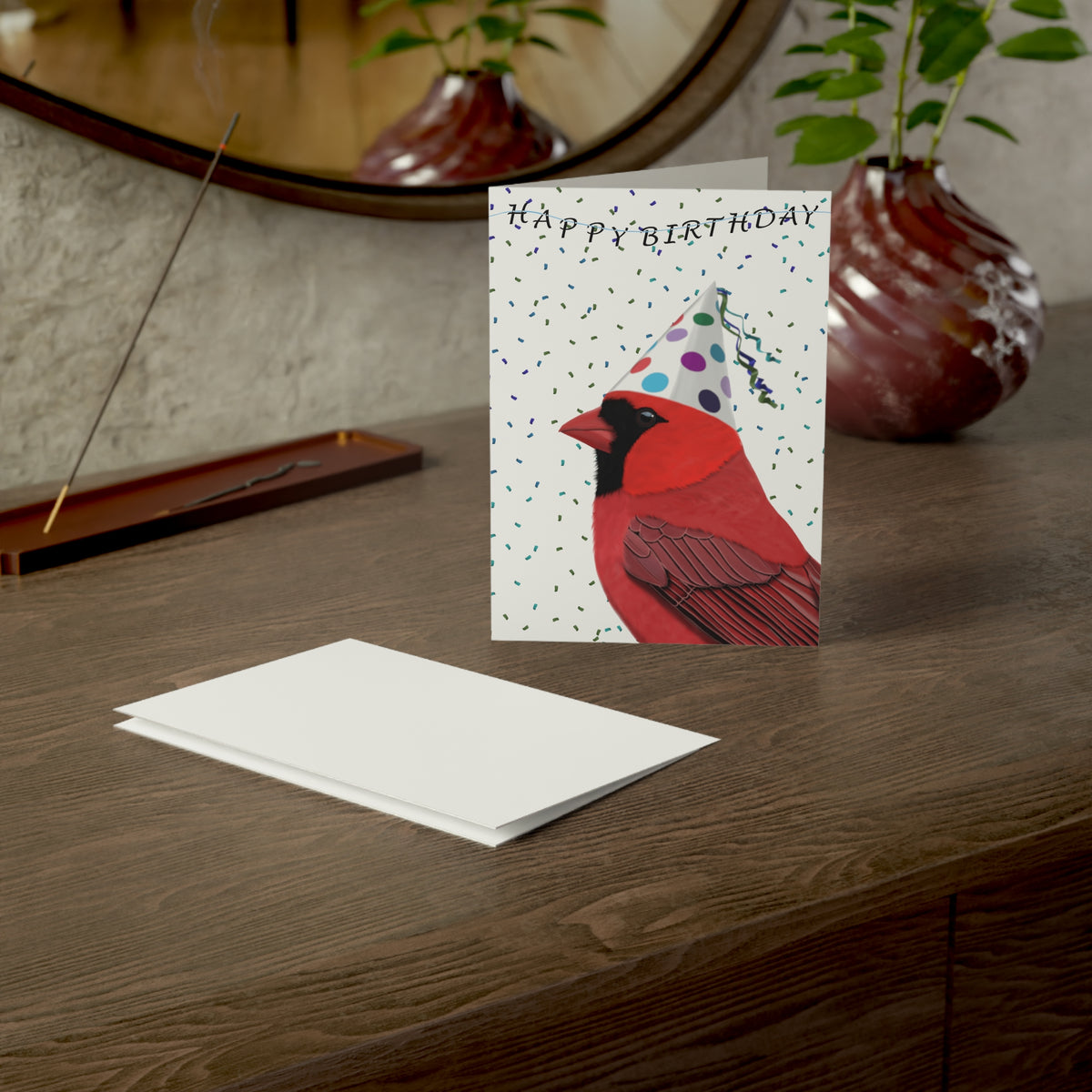 Northern Cardinal Birthday Cards – with Party Hat Card – Premium Matte Bird Greeting