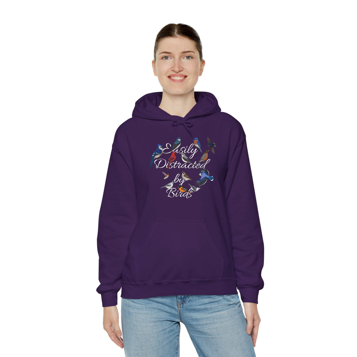 Easily Distracted by Birds Blue Jay Cardinal Hummingbird Hoodie