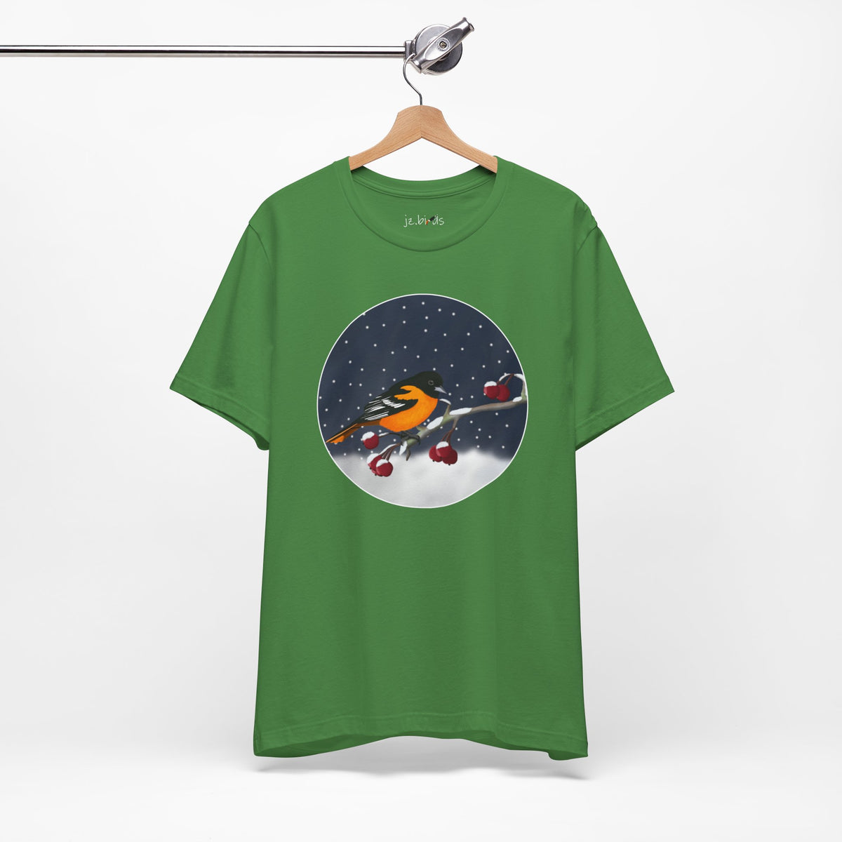 Baltimore Oriole on a Winter Branch Birdwatcher Christmas Bird T-Shirt