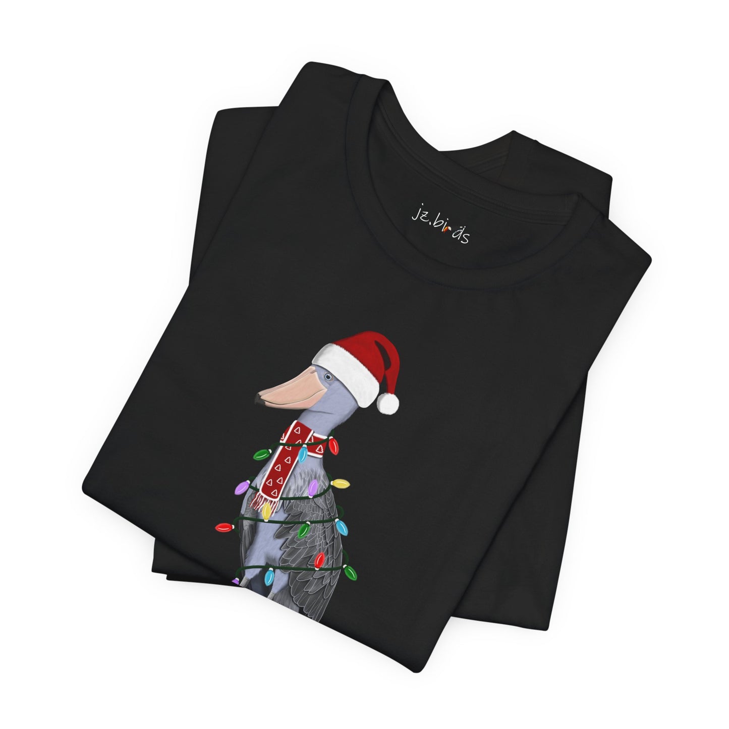 フェアリーライト付きハシビロコウのクリスマスバードTシャツ