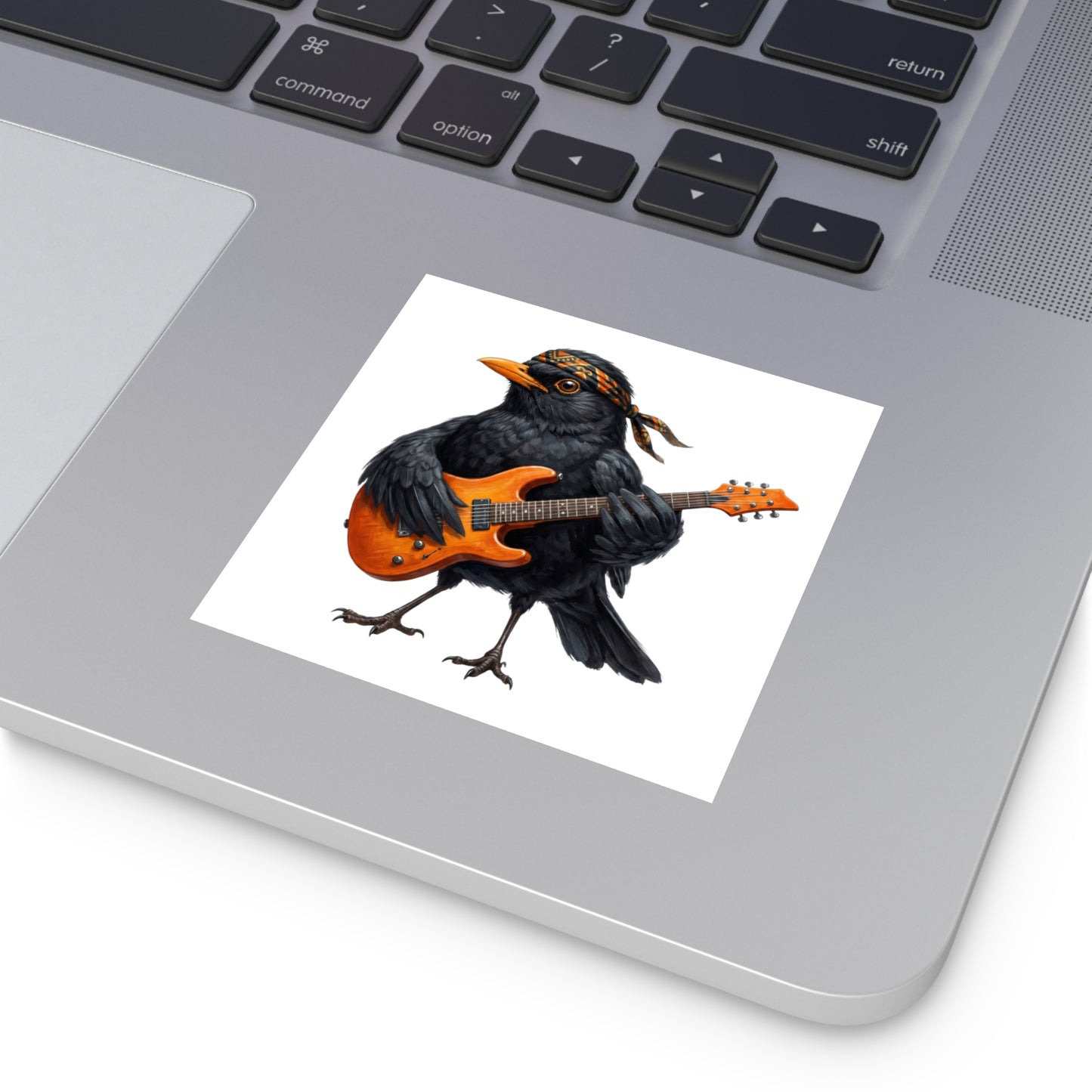 Blacky die Amsel mit seiner orangene Gitarre Premium Sticker (Die Gartenvögel)