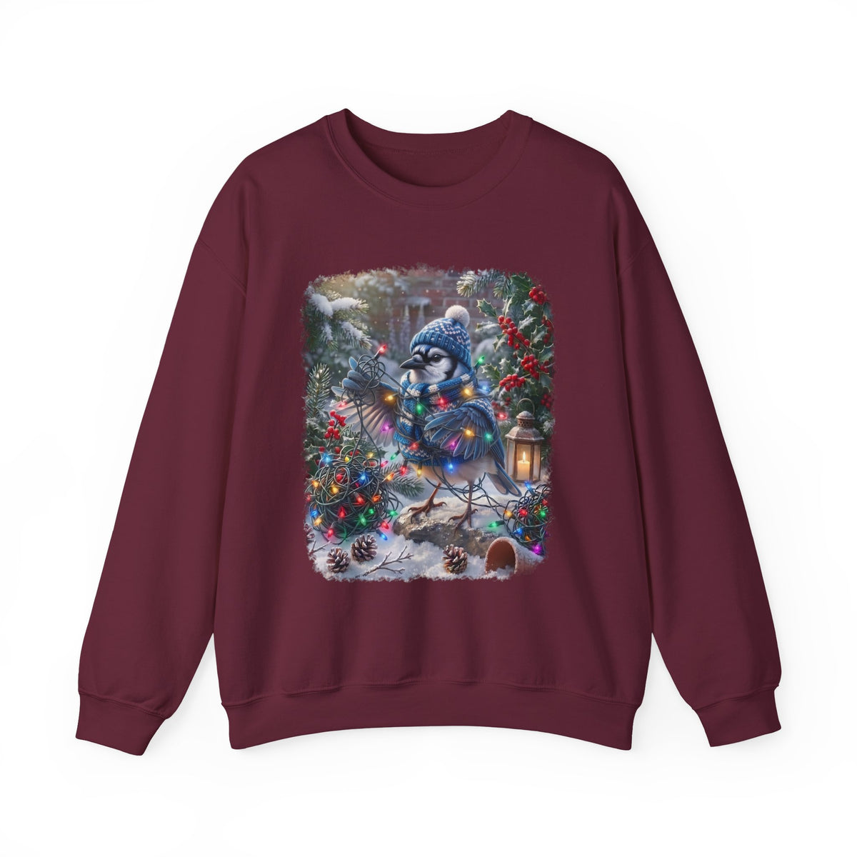 Blue Jay Christmas Sweatshirt – Tangled Lights Winter Crewneck