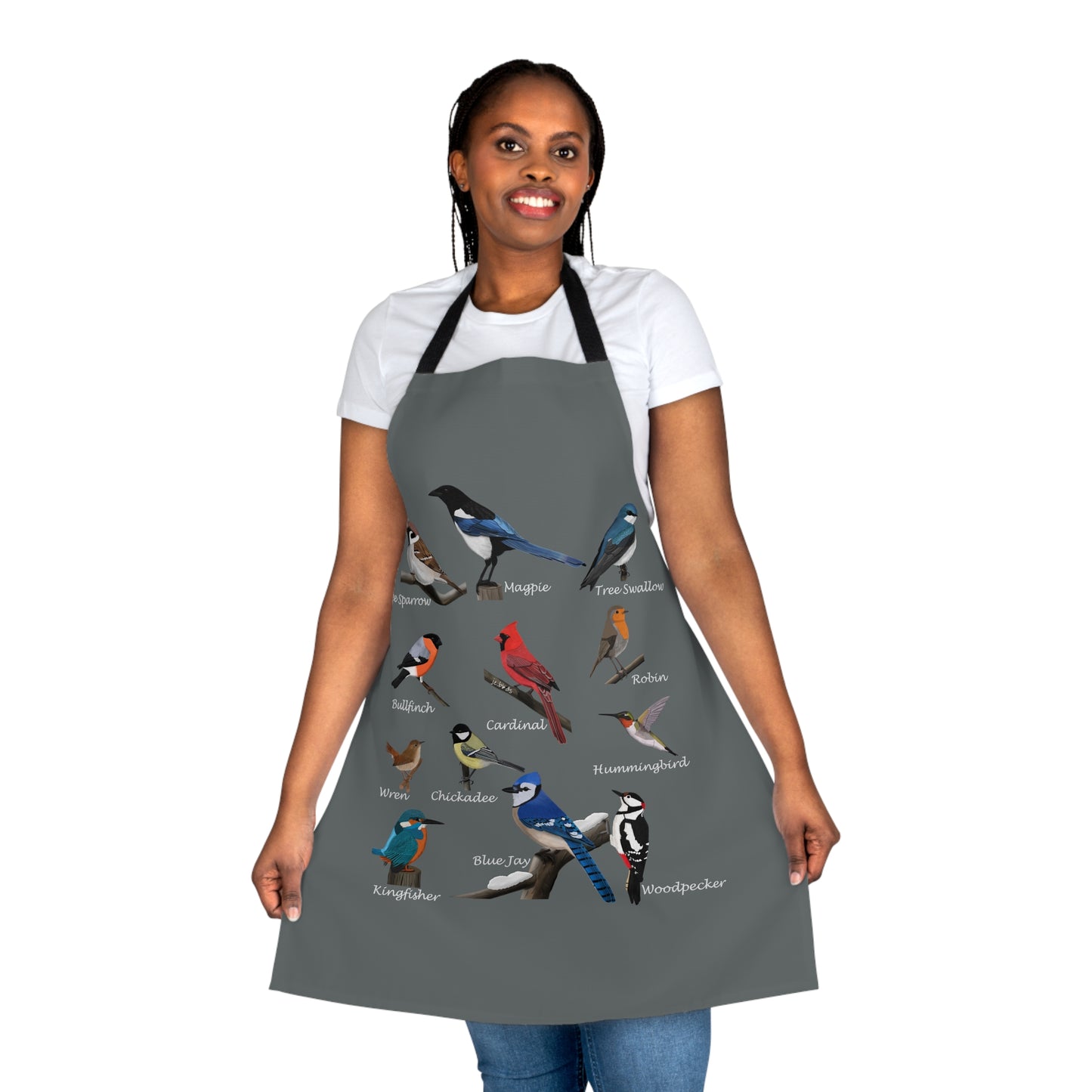 Garden Birds Cardinal Blue Jay Bird Art Apron Dark Grey - jz.birds