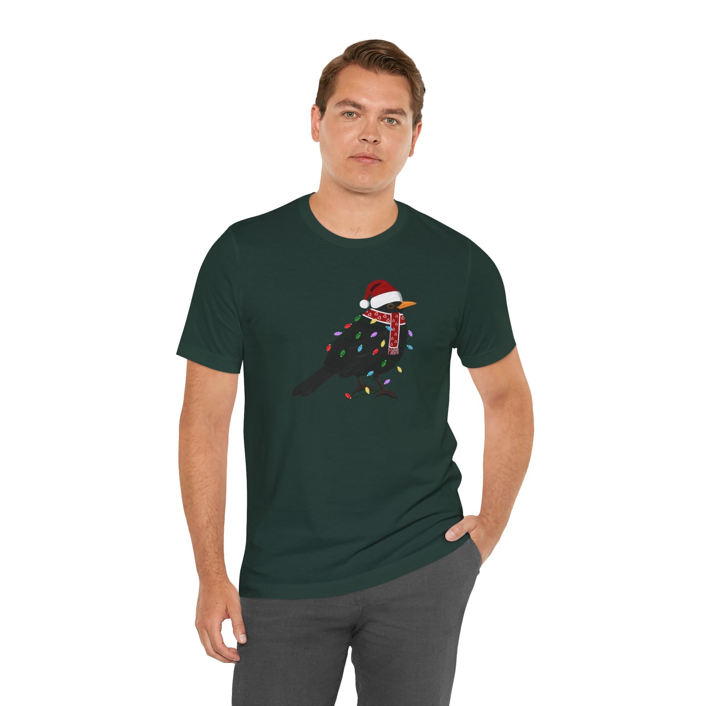 Blackbird with Fairy Lights Christmas Bird T-Shirt