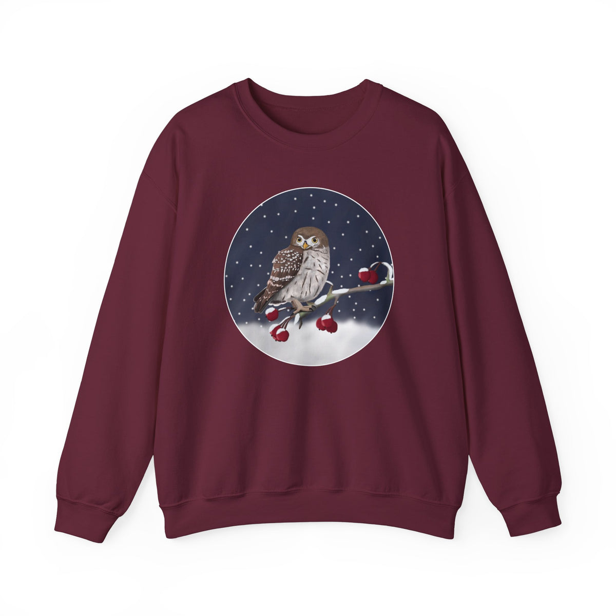 Owl on a Winter Branch Birdwatcher Christmas Bird Sweatshirt –