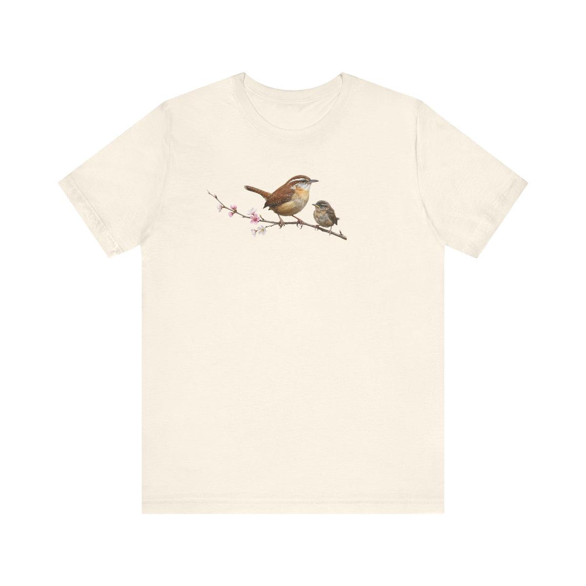 Zaunkönig & Jungvogel T-Shirt | Frühlingsblüten Vogelmotiv für Vogelbeobachter