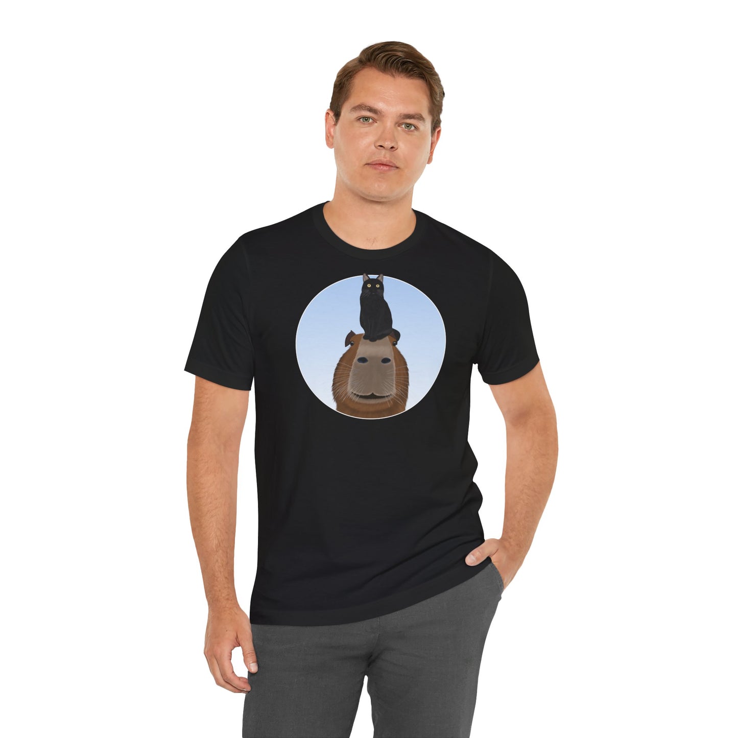 Capybara mit Schwarzer Katze T-Shirt