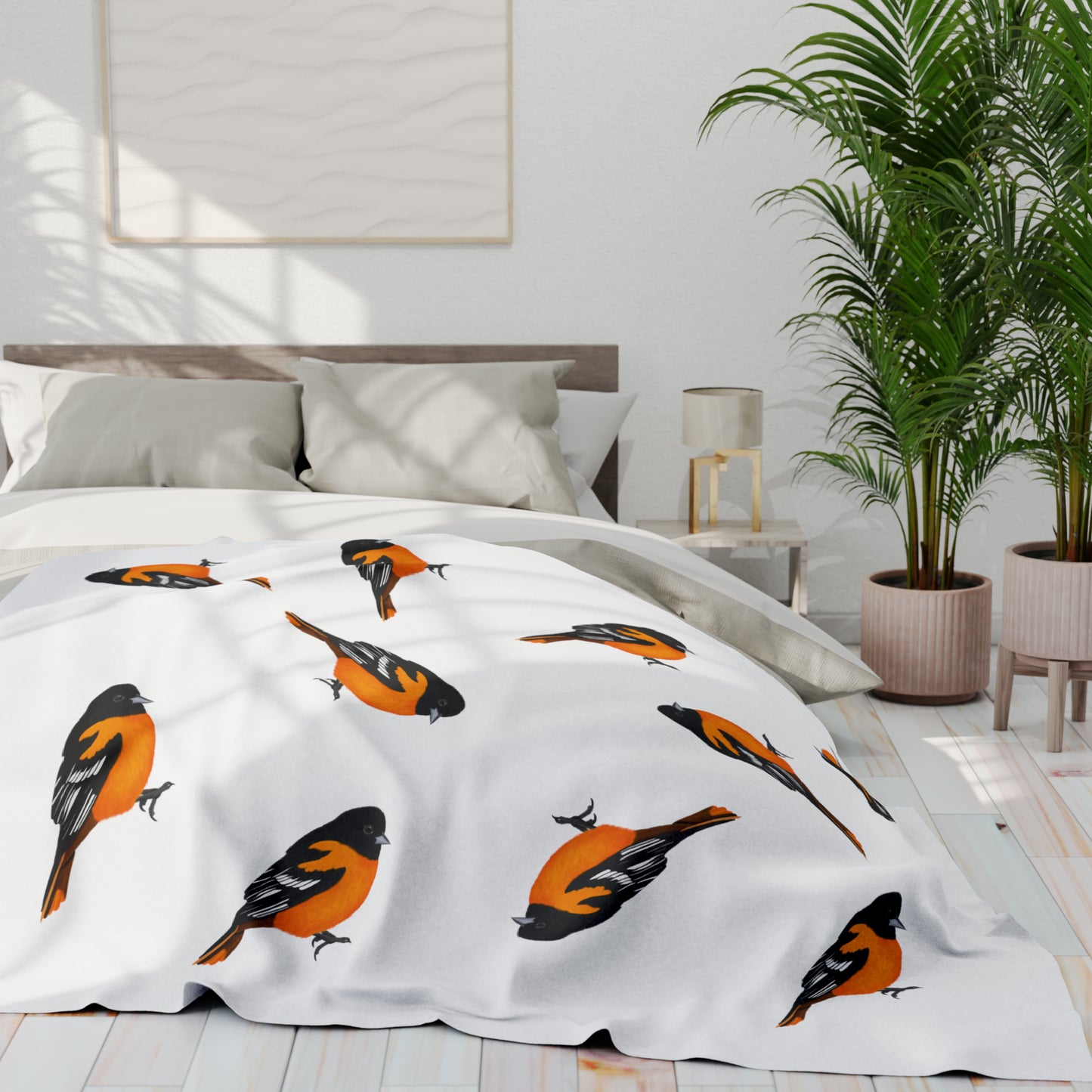 Baltimore Oriole Bird Arctic Fleece Blanket White