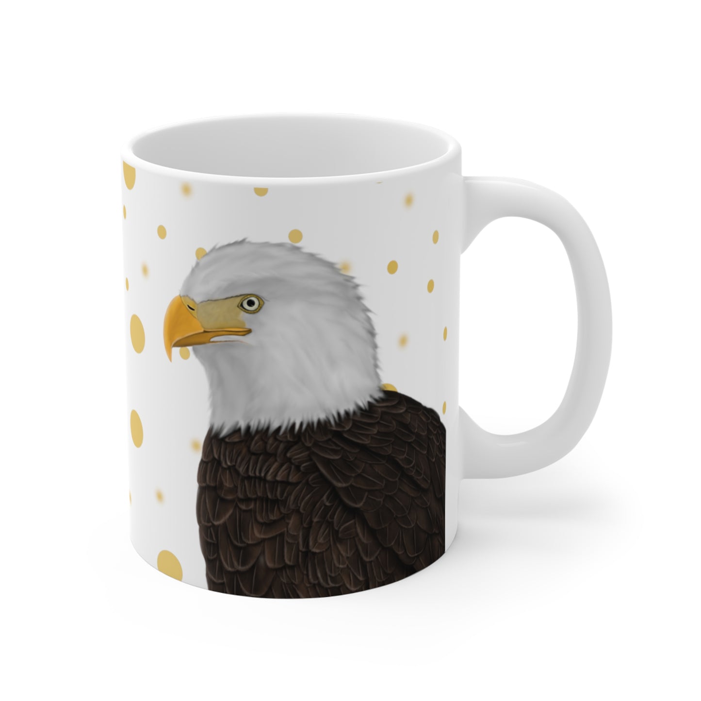 Bald Ealge Bird Ceramic Mug White Golden Dots 11oz