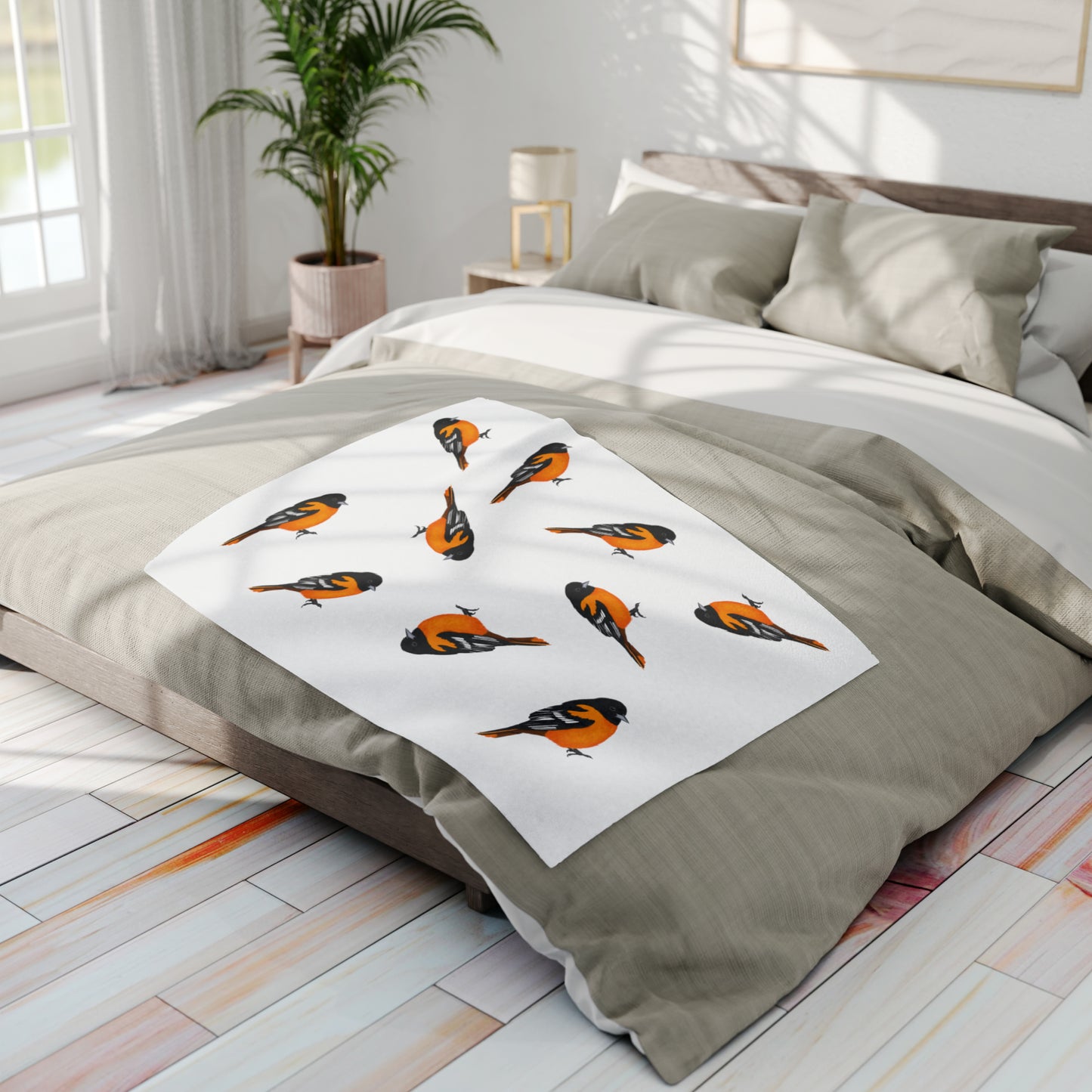 Baltimore Oriole Bird Arctic Fleece Blanket White