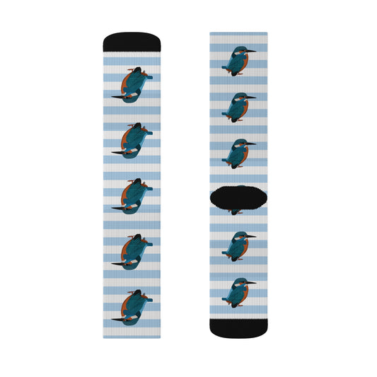 Kingfisher Bird Blue White Striped Socks