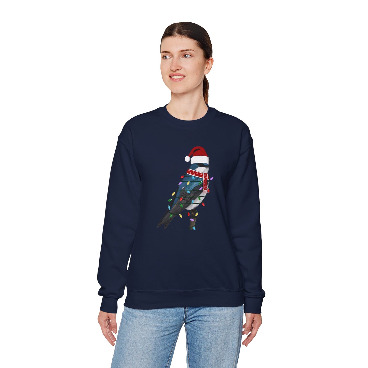 Tree Swallow with Fairy Lights Santa Claus Christmas Bird Sweatshirt
