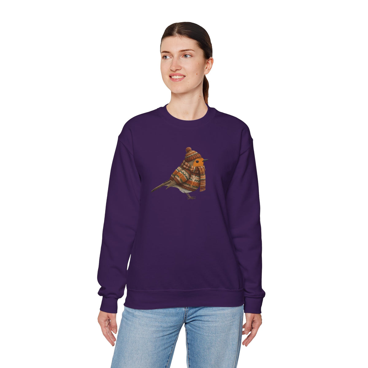 Robin Winter Sweatshirt | Bird Watcher Crewneck | Unisex Songbirds Wearing Knit Gift for Bird Lovers