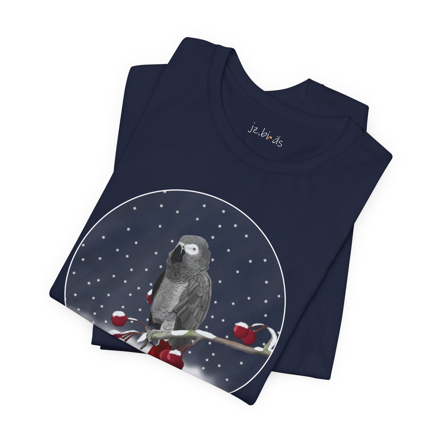 Grey Parrot on a Winter Branch Birdwatcher Christmas Bird T-Shirt