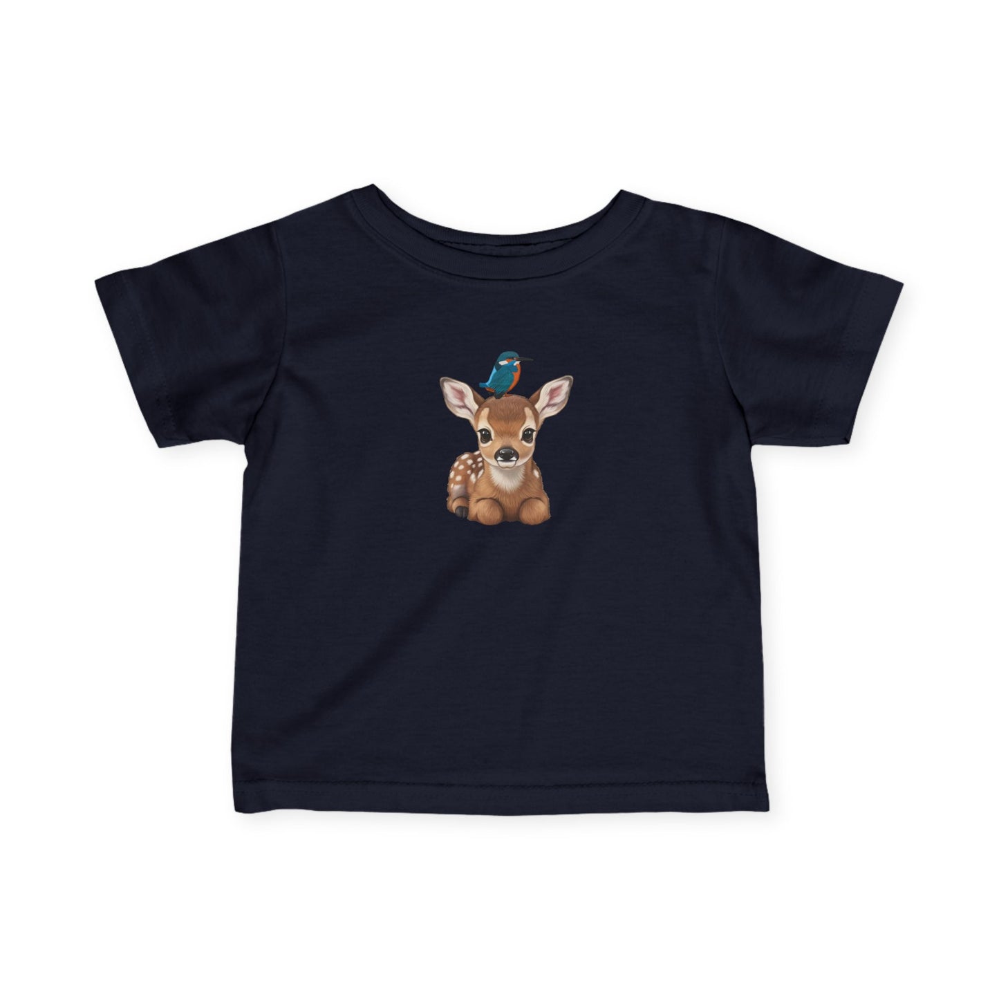 Rehkitz mit Eisvogel Baby T-Shirt Süßes Tiermotiv