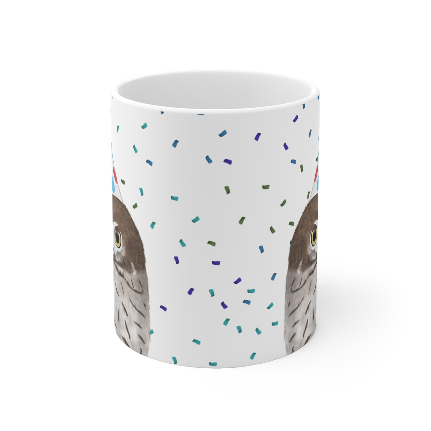 Eule feiert Geburtstag mit Partyhut und Konfetti Vogel Tasse