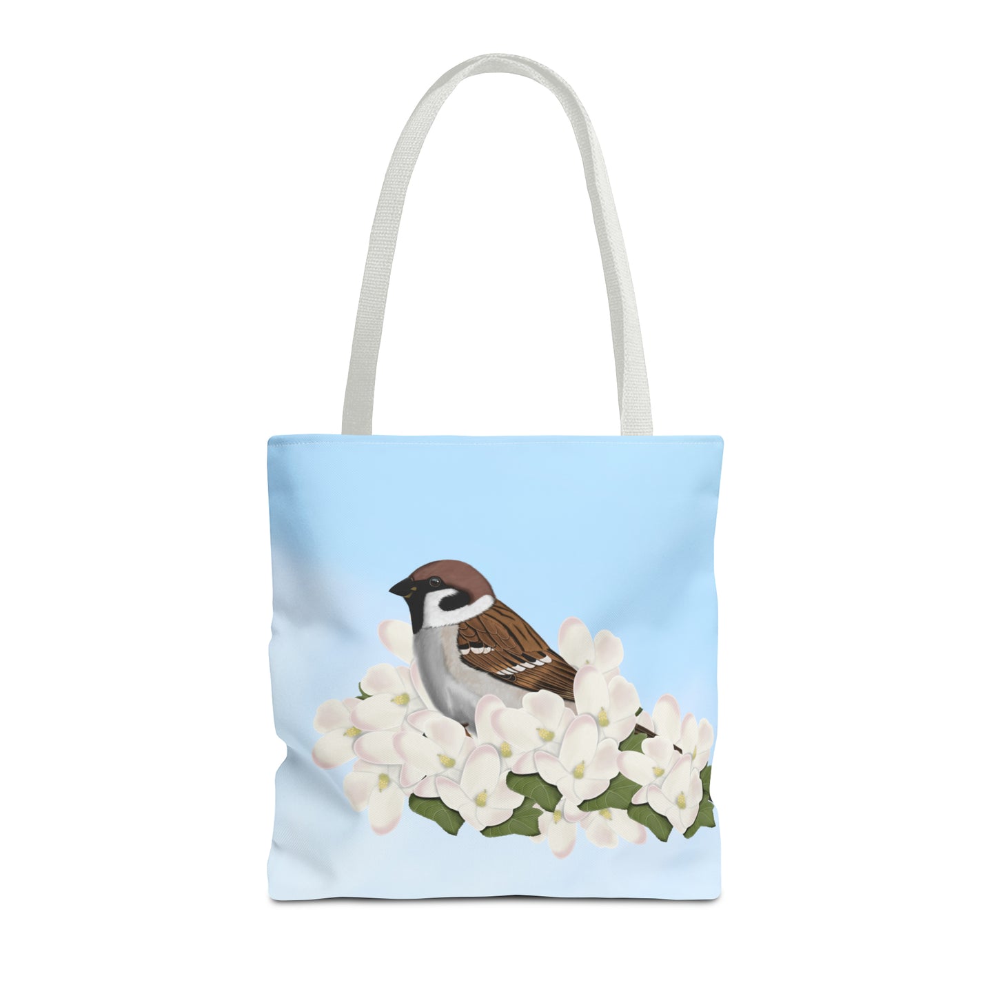 Tree Sparrow in Spring Blossoms Bird Tote Bag 16"x16" - jz.birds