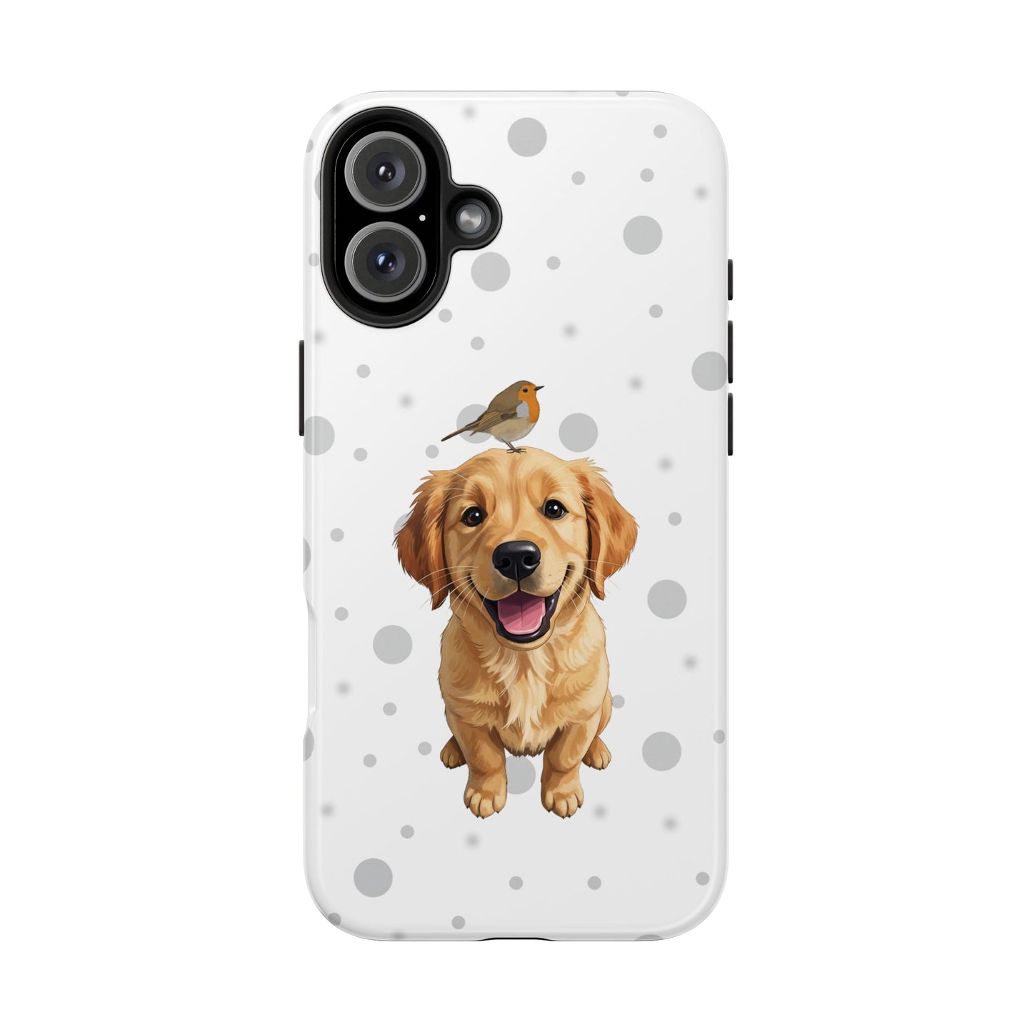 Cute Golden Retriever with European Robin Animal iPhone Case - Dual-Layer PC/TPU Protective Cover for iPhone