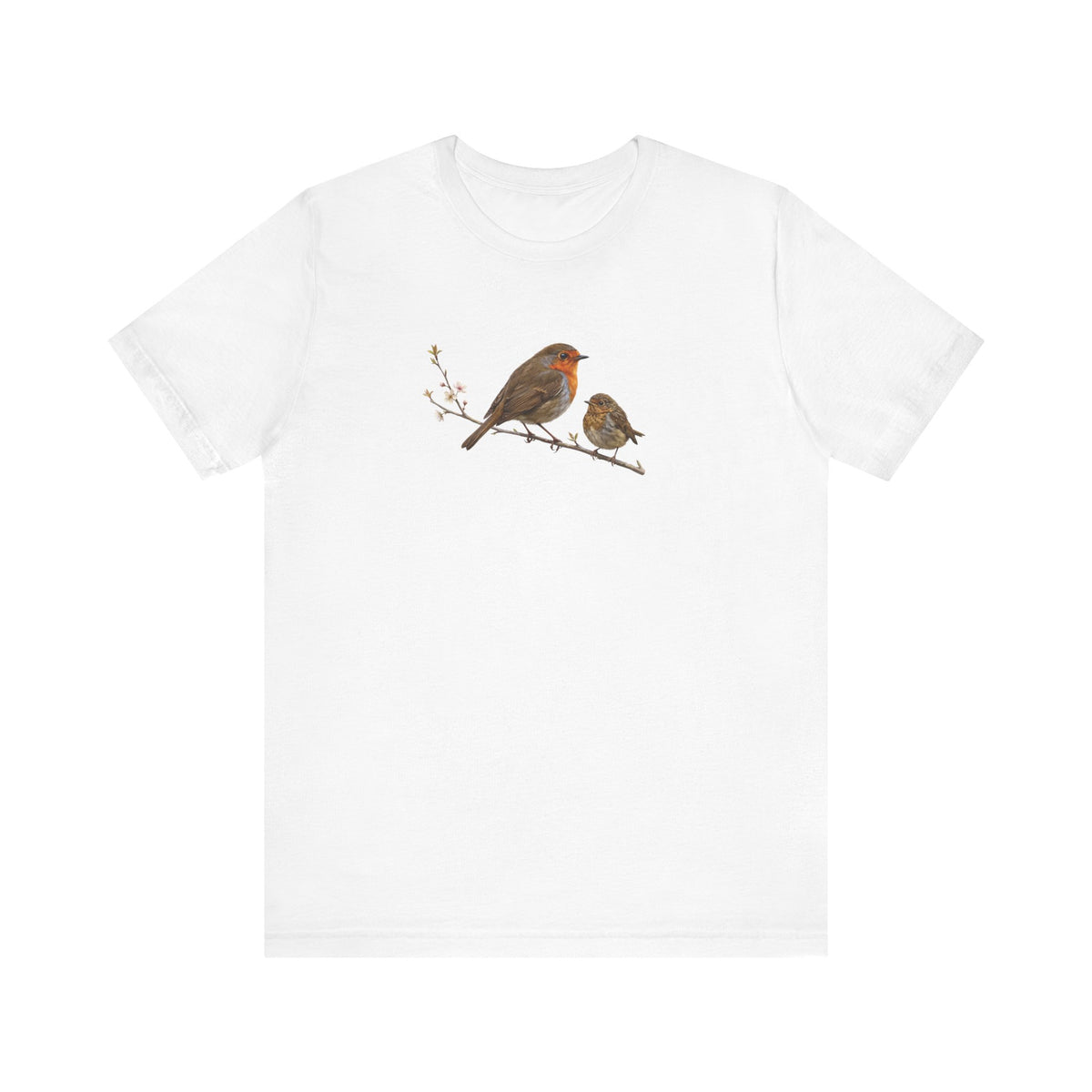European Robin & Fledgling T-Shirt | Spring Blossoms Unisex Graphic Tee