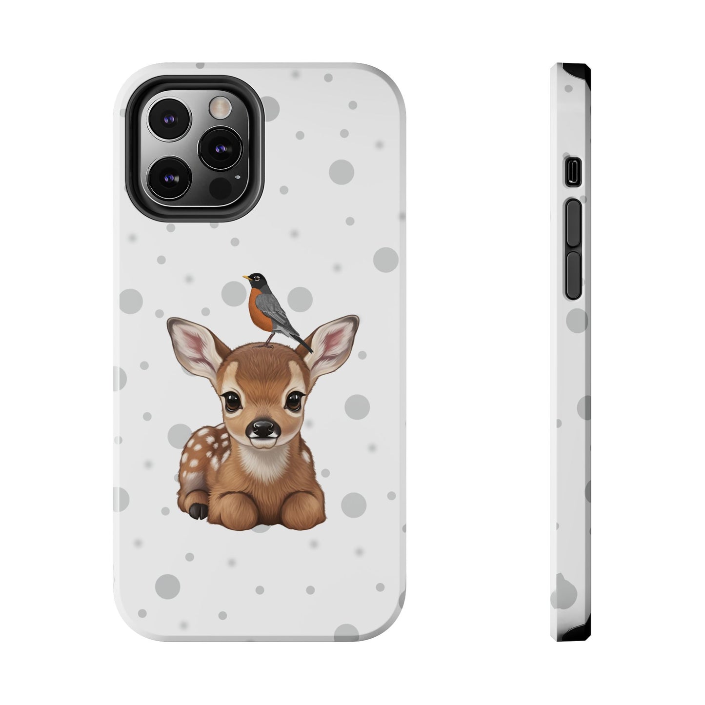 Cute Fawn with American Robin Animal iPhone Case - Dual-Layer PC/TPU Protective Cover for iPhone