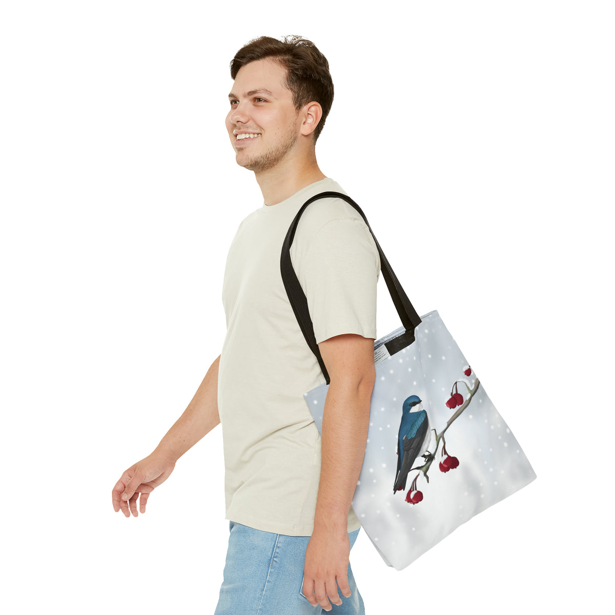 Tree Swallow on a Winter Branch Bird Tote Bag 16"x16" - jz.birds