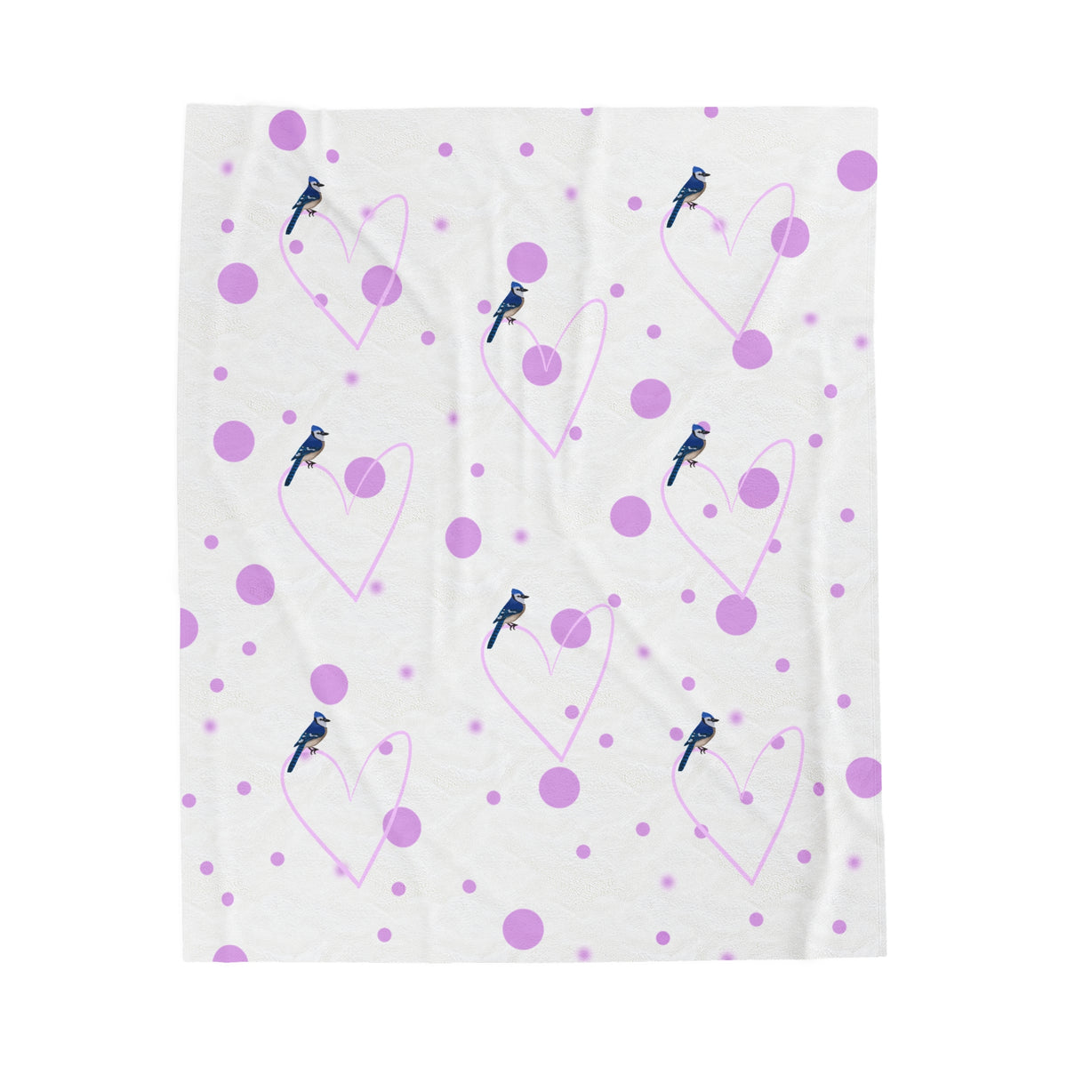 Blue Jay Sofa Blankets – Valentine's Day Bird Velveteen Plush Blanket Pink Hearts and Dots