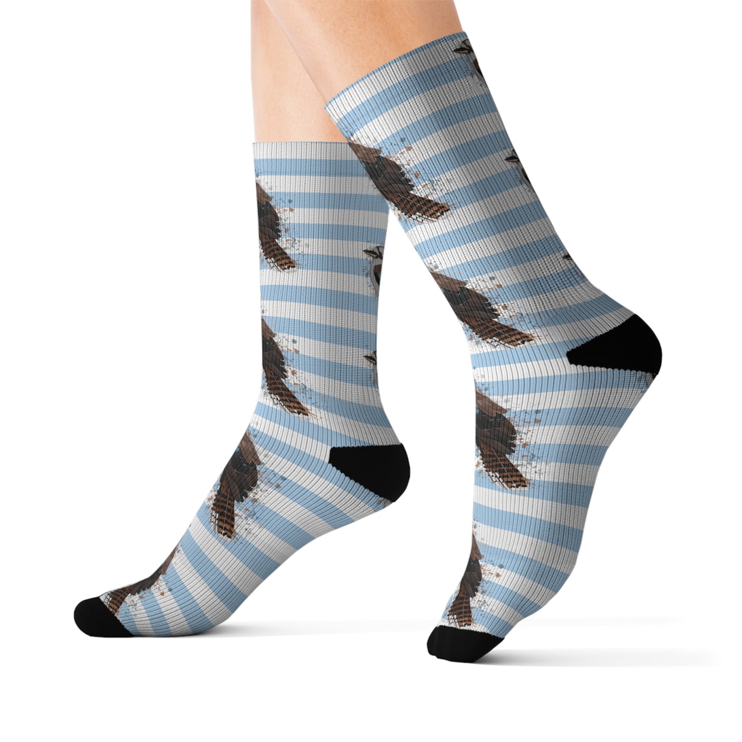 Kookaburra Bird Blue White Striped Socks