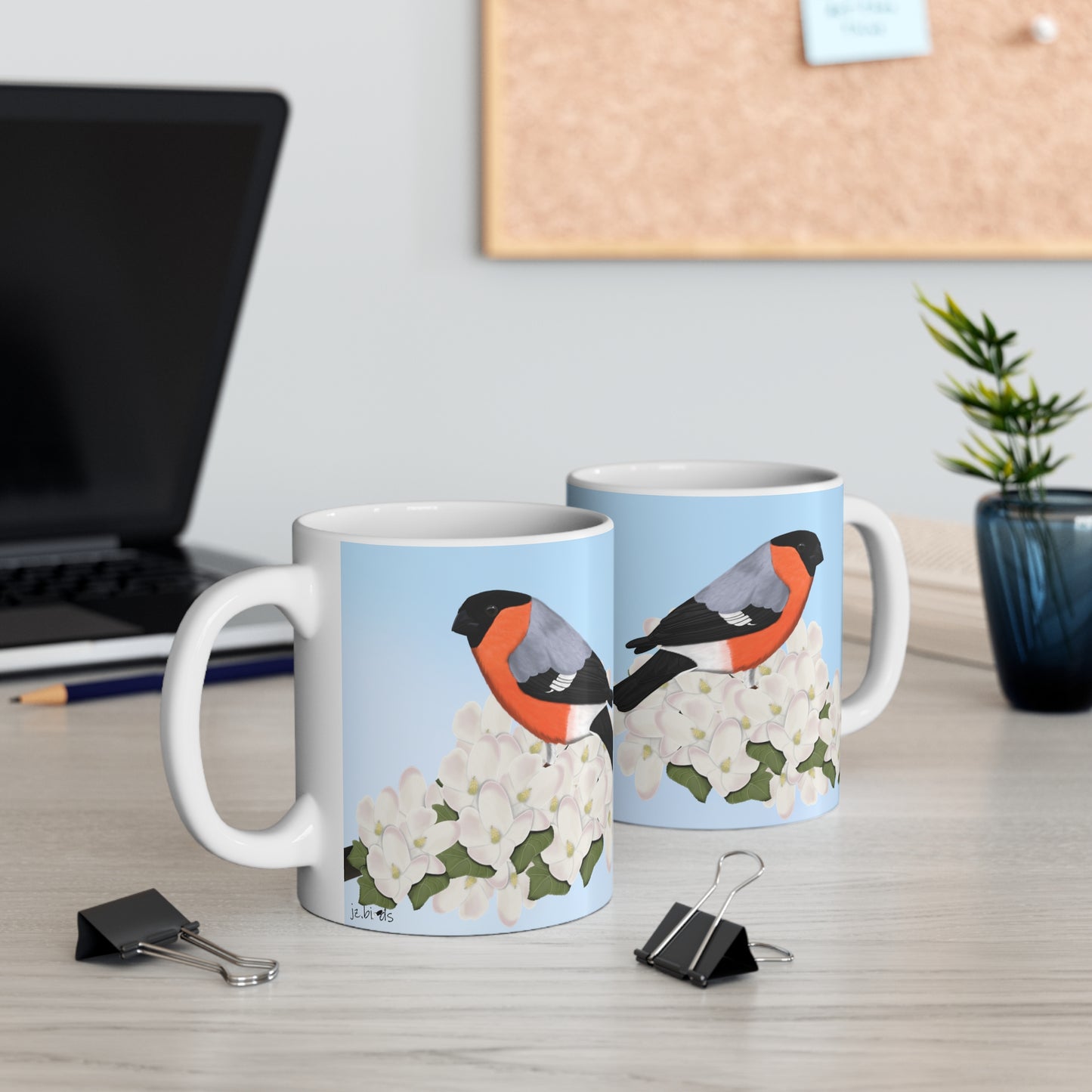 Bullfinch Apple Spring Blossoms Bird Ceramic Mug 11oz - jz.birds