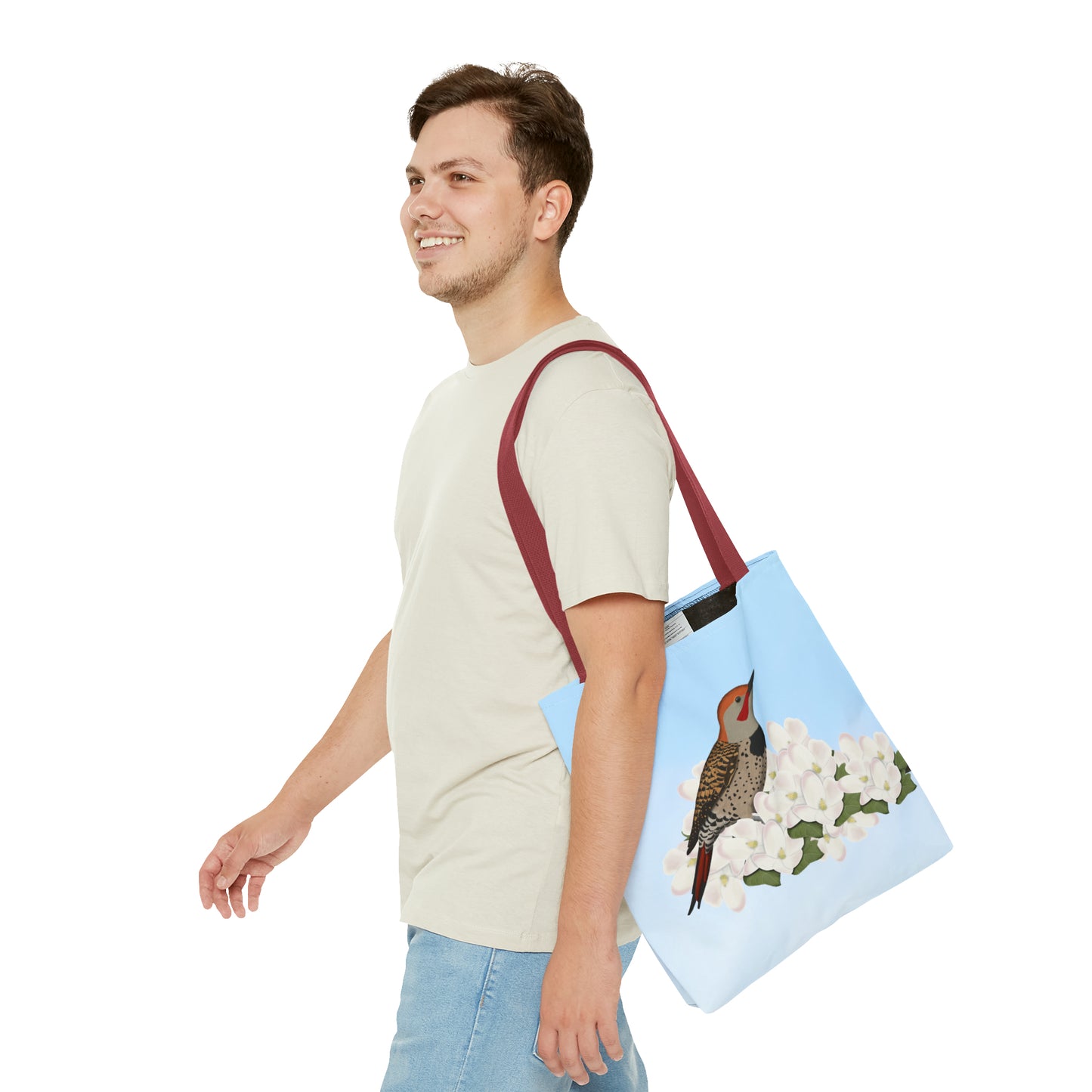 Northern Flicker in Spring Blossoms Bird Tote Bag 16"x16"