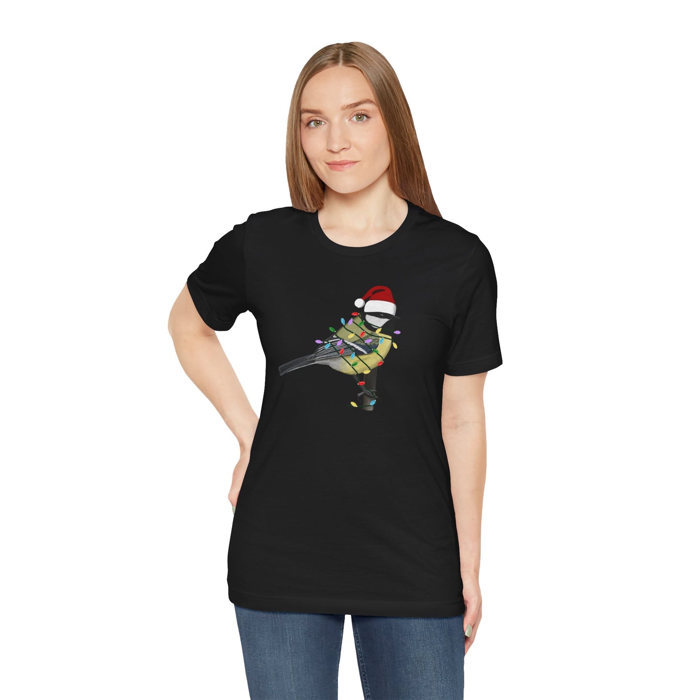 Chickadee with Fairy Lights Christmas Bird T-Shirt