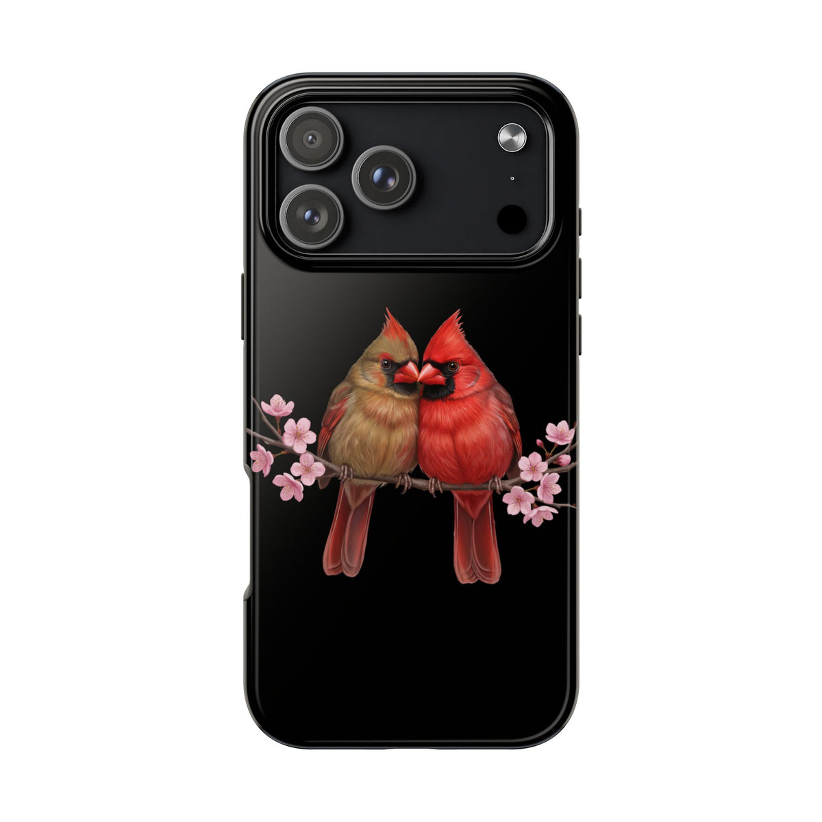 Northern Cardinal with Cherry Blossoms iPhone Case – Premium Tough Phone Cover Black