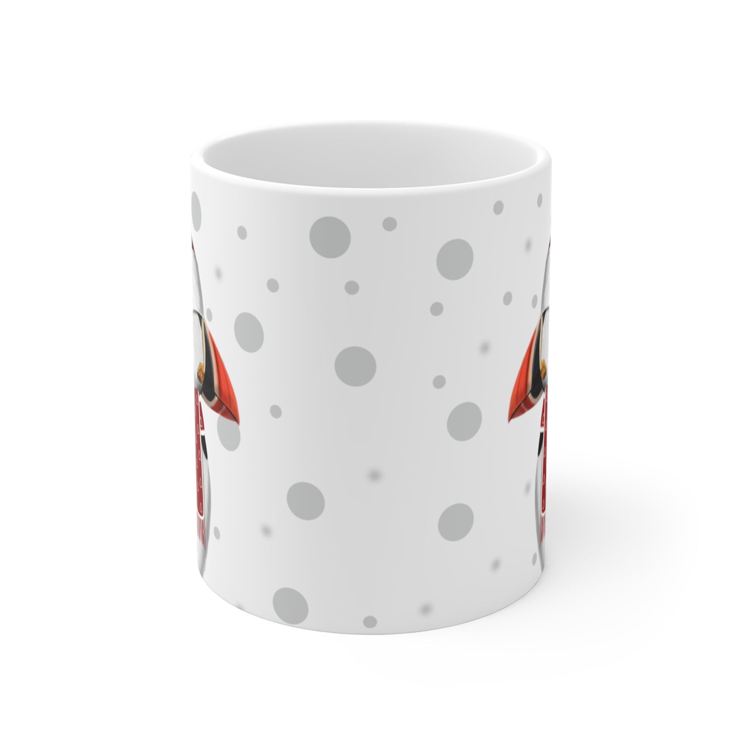 Puffin with Red Santa Hat and Scarf Christmas Bird Ceramic Mug 11oz