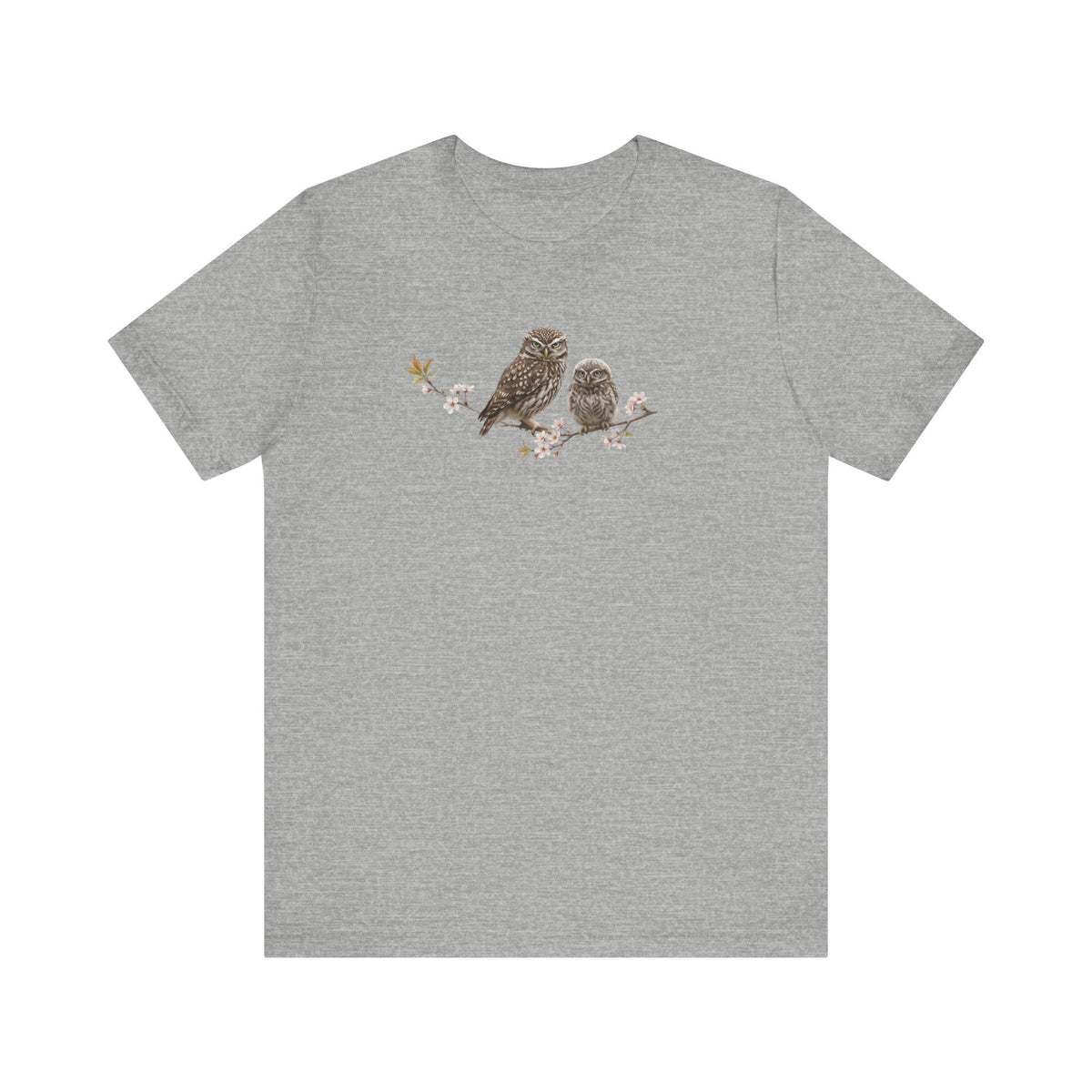 Eule Steinkauz & Jungvogel T-Shirt | Frühlingsblüten Vogelmotiv für Vogelbeobachter