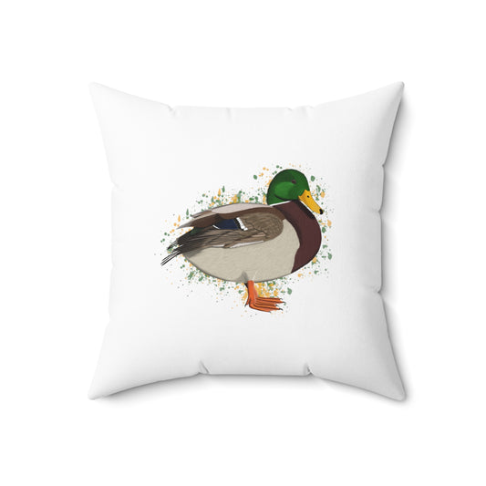 Mallard Bird Throw Pillow 18"x18" White