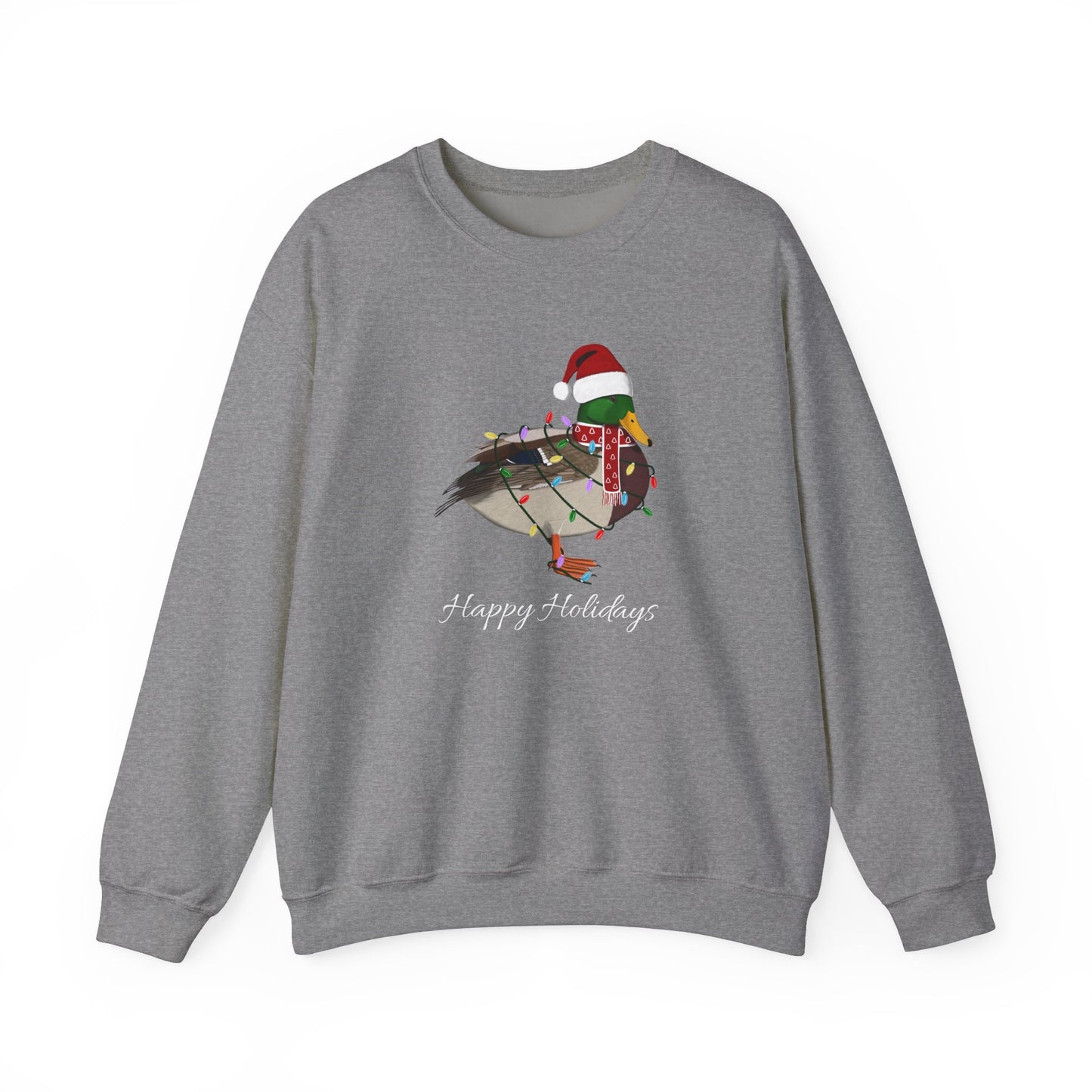 Mallard with Fairy Lights as Santa Happy Holidays Birdwatcher Christmas Bird Sweatshirt