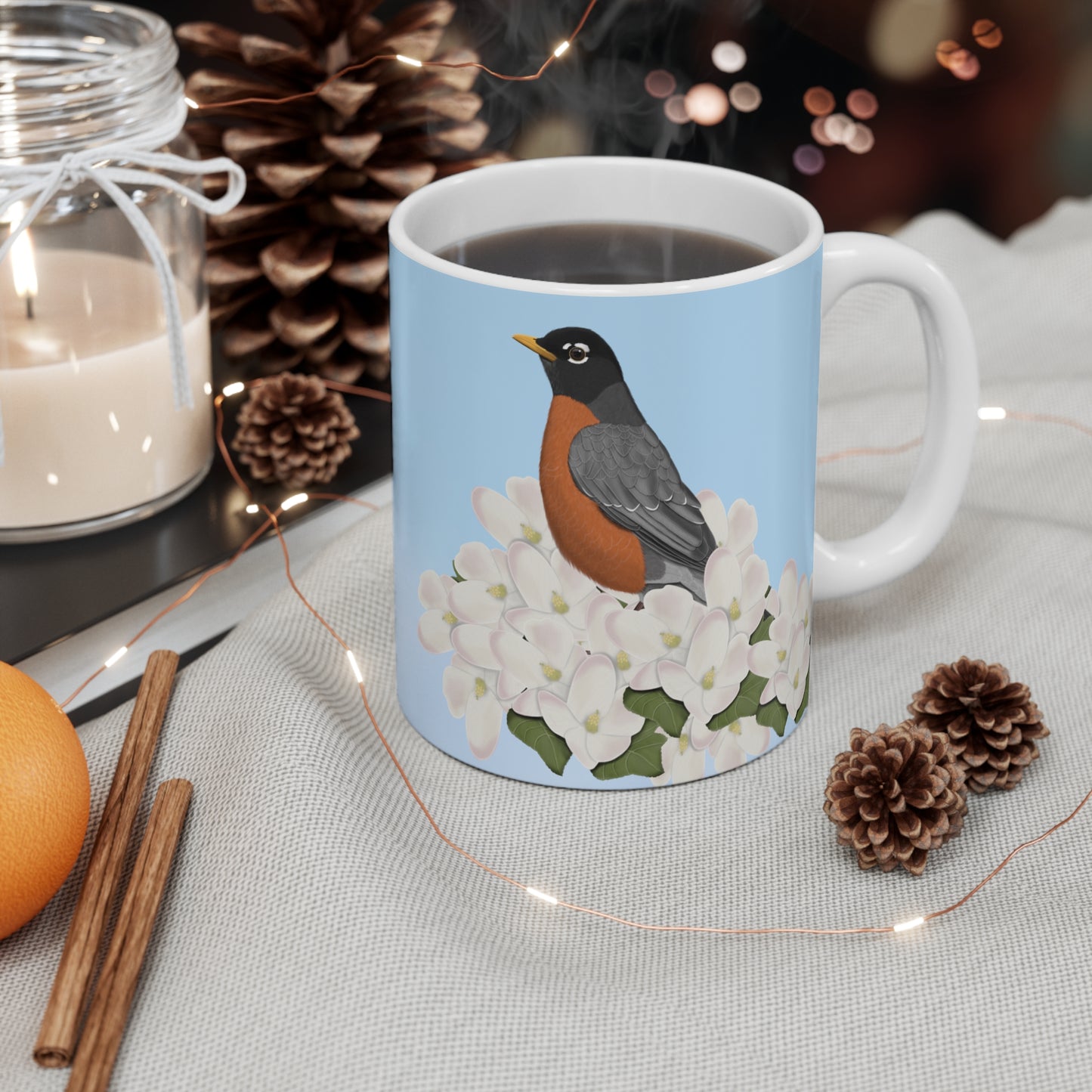American Robin Apple Spring Blossoms Bird Ceramic Mug 11oz