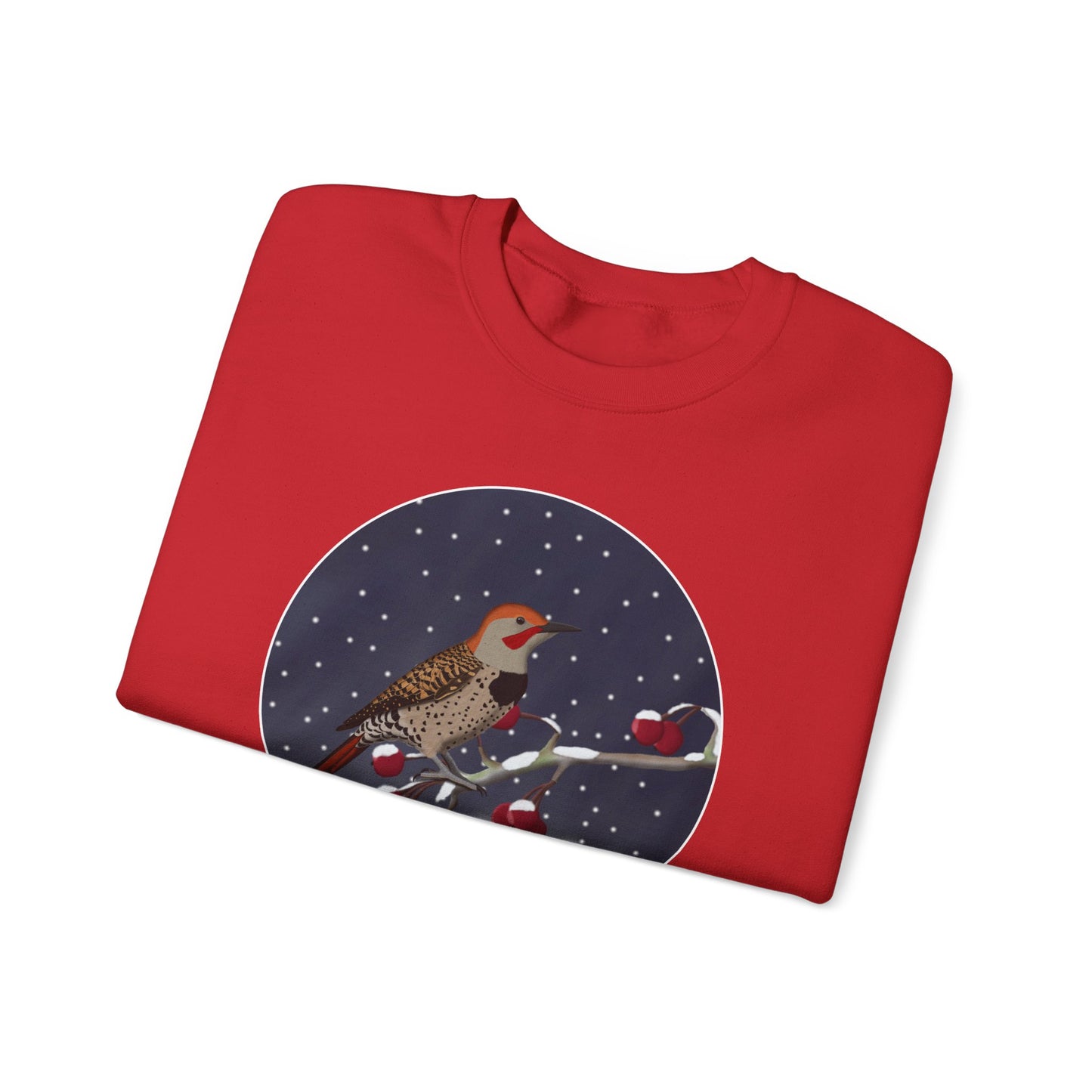 Northern Flicker on a Winter Branch Birdwatcher Christmas Bird Sweatshirt
