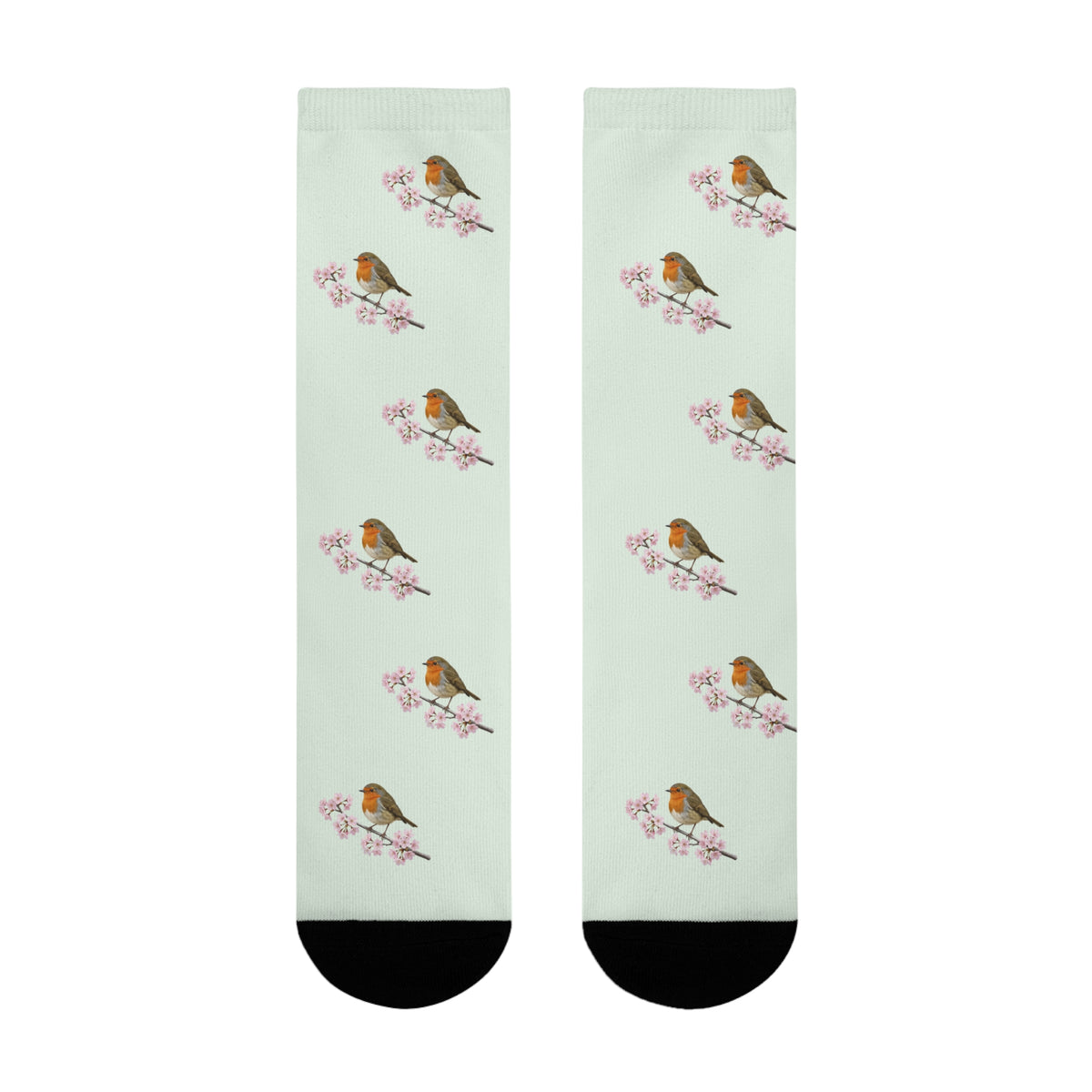 Chaussettes Robin & Cherry Blossom vert sauge | Chaussettes douces en coton mélangé pour les amoureux de la nature