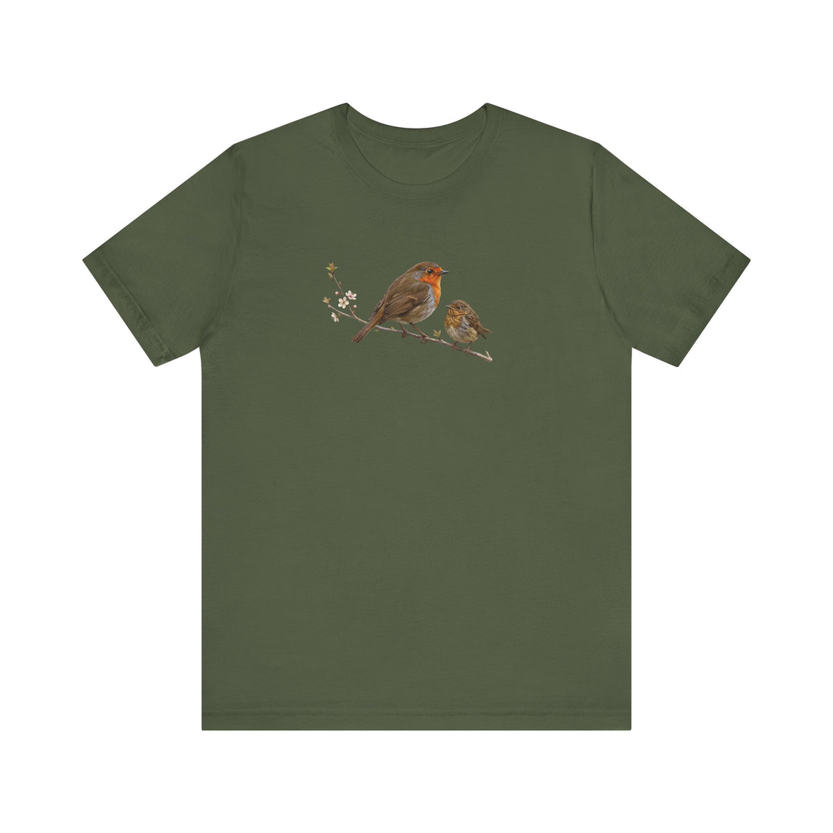 European Robin & Fledgling T-Shirt | Spring Blossoms Unisex Graphic Tee