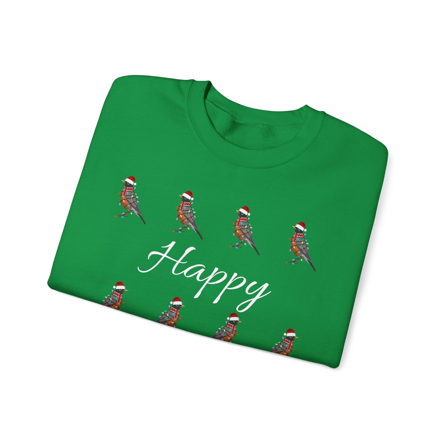 American Robin as Santa with Hat Scarf and Fairy Lights Happy Holidays Birdwatcher Christmas Bird Sweatshirt