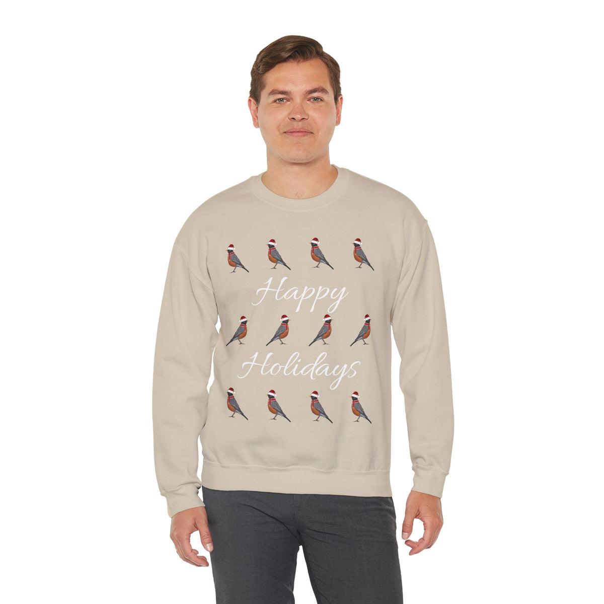 Robin as Santa with Hat and Scarf Happy Holidays Birdwatcher Christmas Bird Sweatshirt