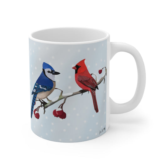 Blue Jay Cardinal Winter Bird Ceramic Mug 11oz