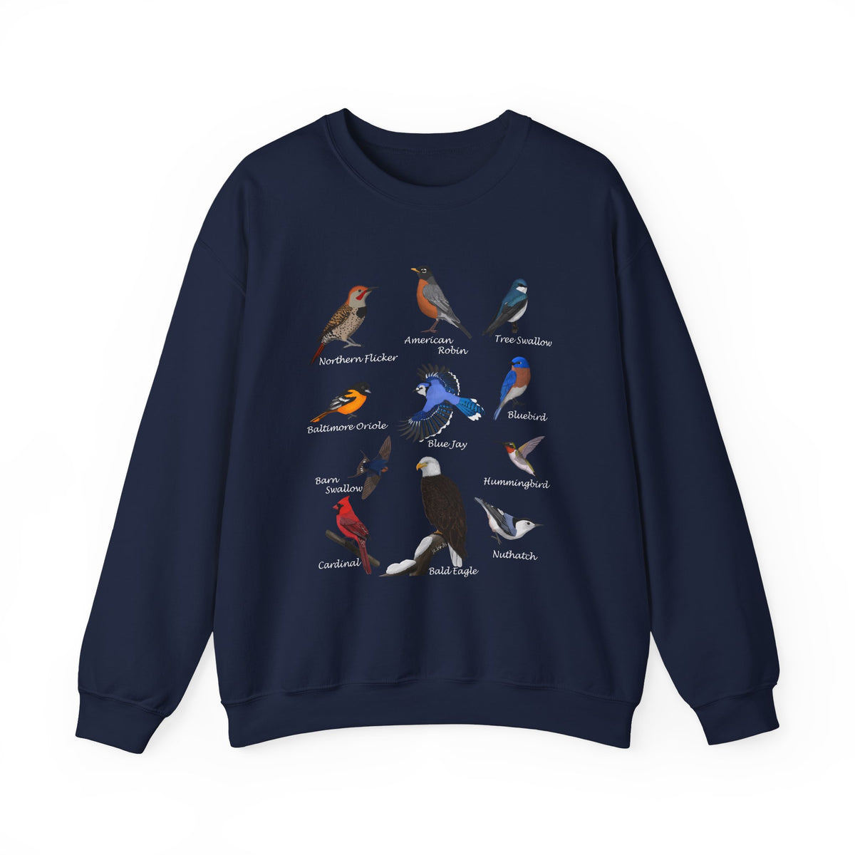 Hummingbird, Blue Jay, Cardinal, Oriole and Robin Bird Sweatshirt on Animal Lover Gift background