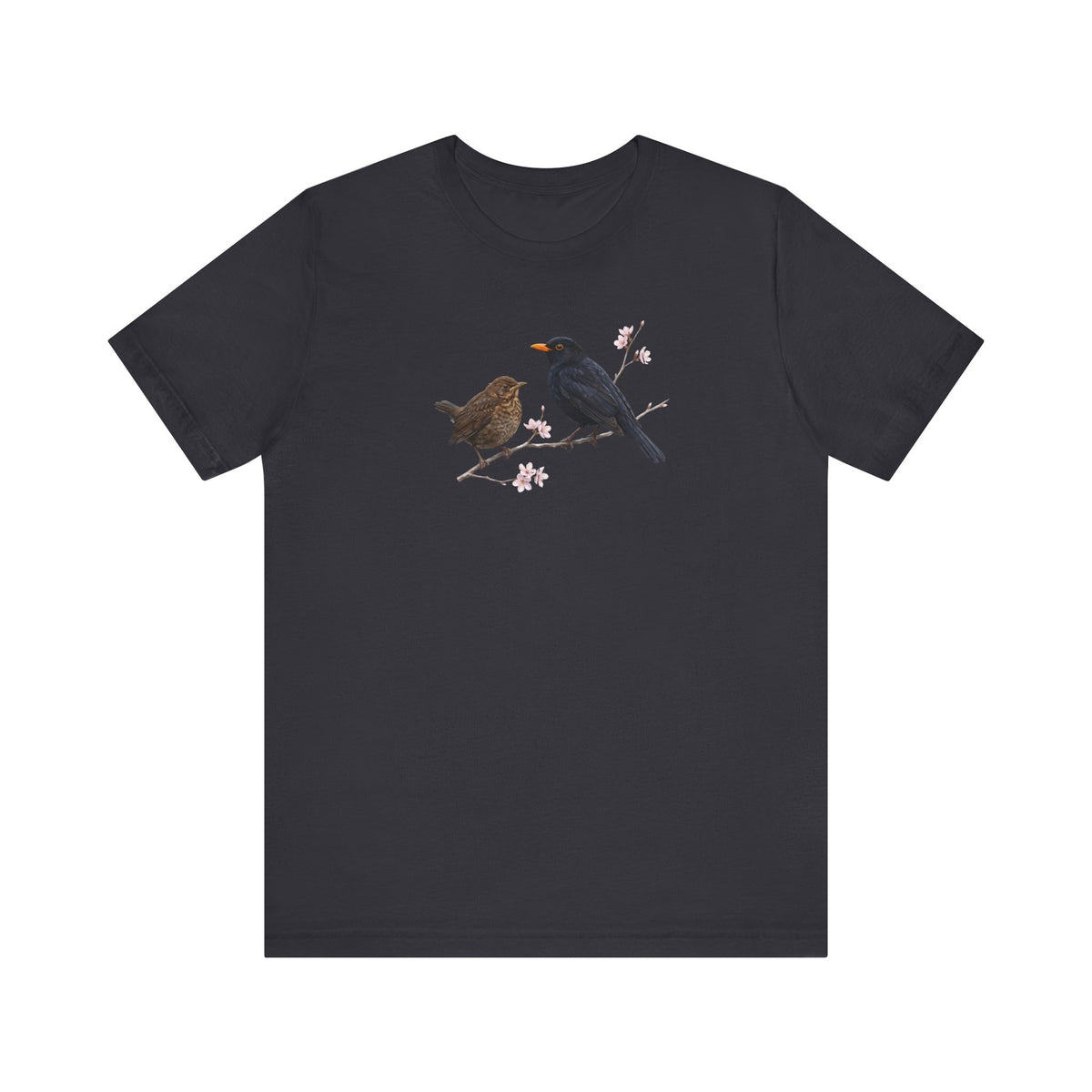 Amsel & Jungvogel T-Shirt | Frühlingsblüten Vogelmotiv für Vogelbeobachter