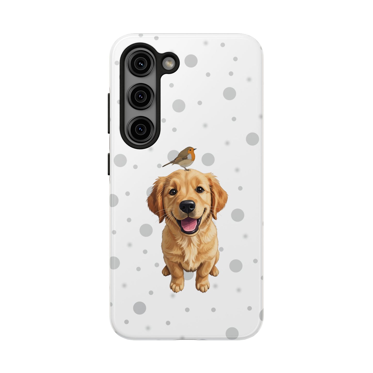 Cute Golden Retriever with European Robin Animal iPhone Case - Dual-Layer PC/TPU Protective Cover for iPhone