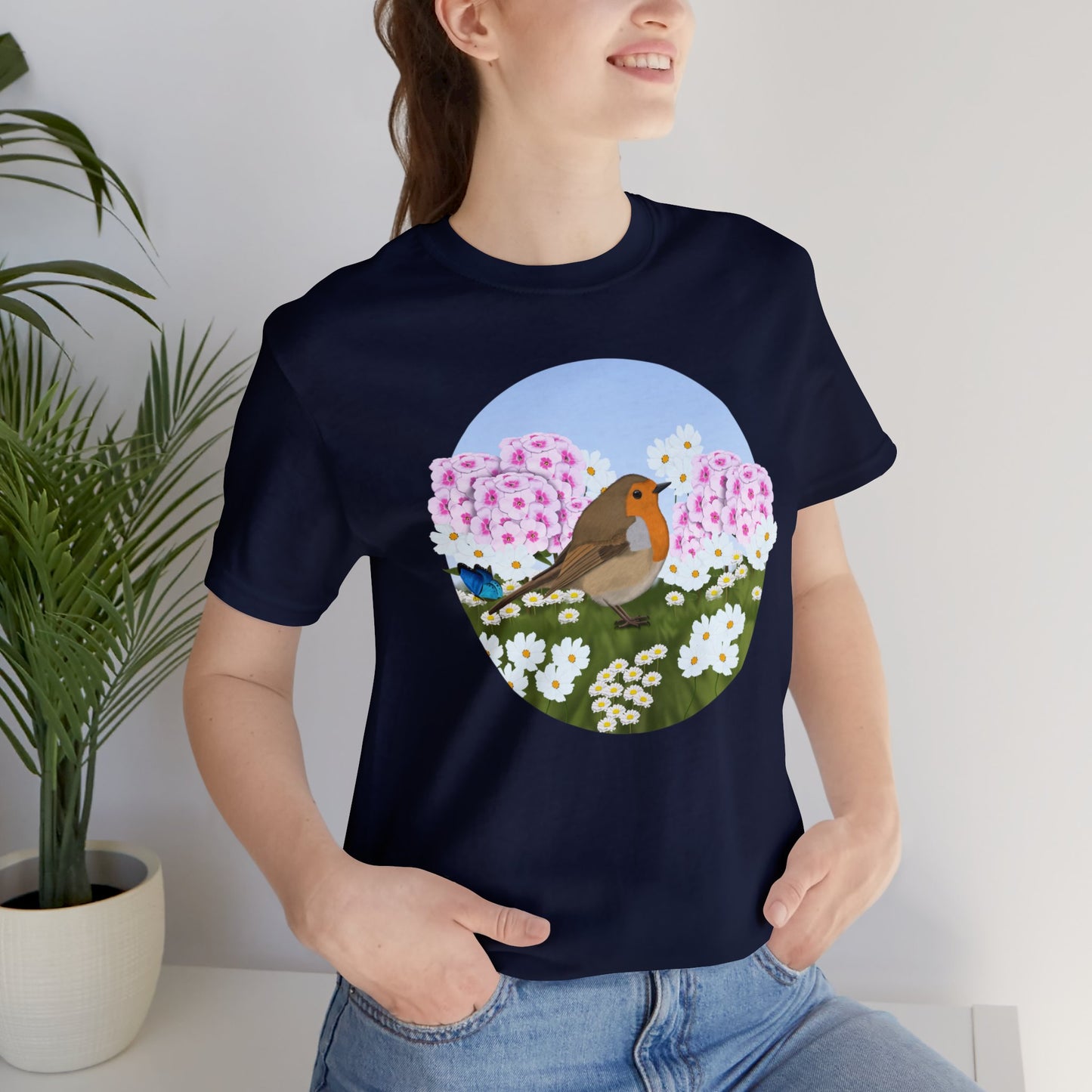 Robin and Summer Flowers Bird Tee