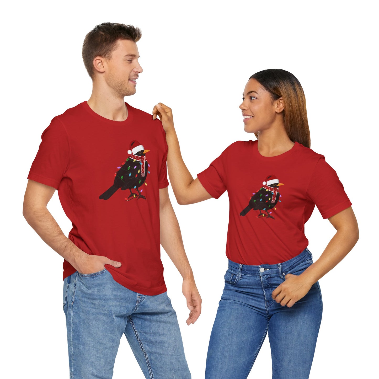 Blackbird with Fairy Lights Christmas Bird T-Shirt